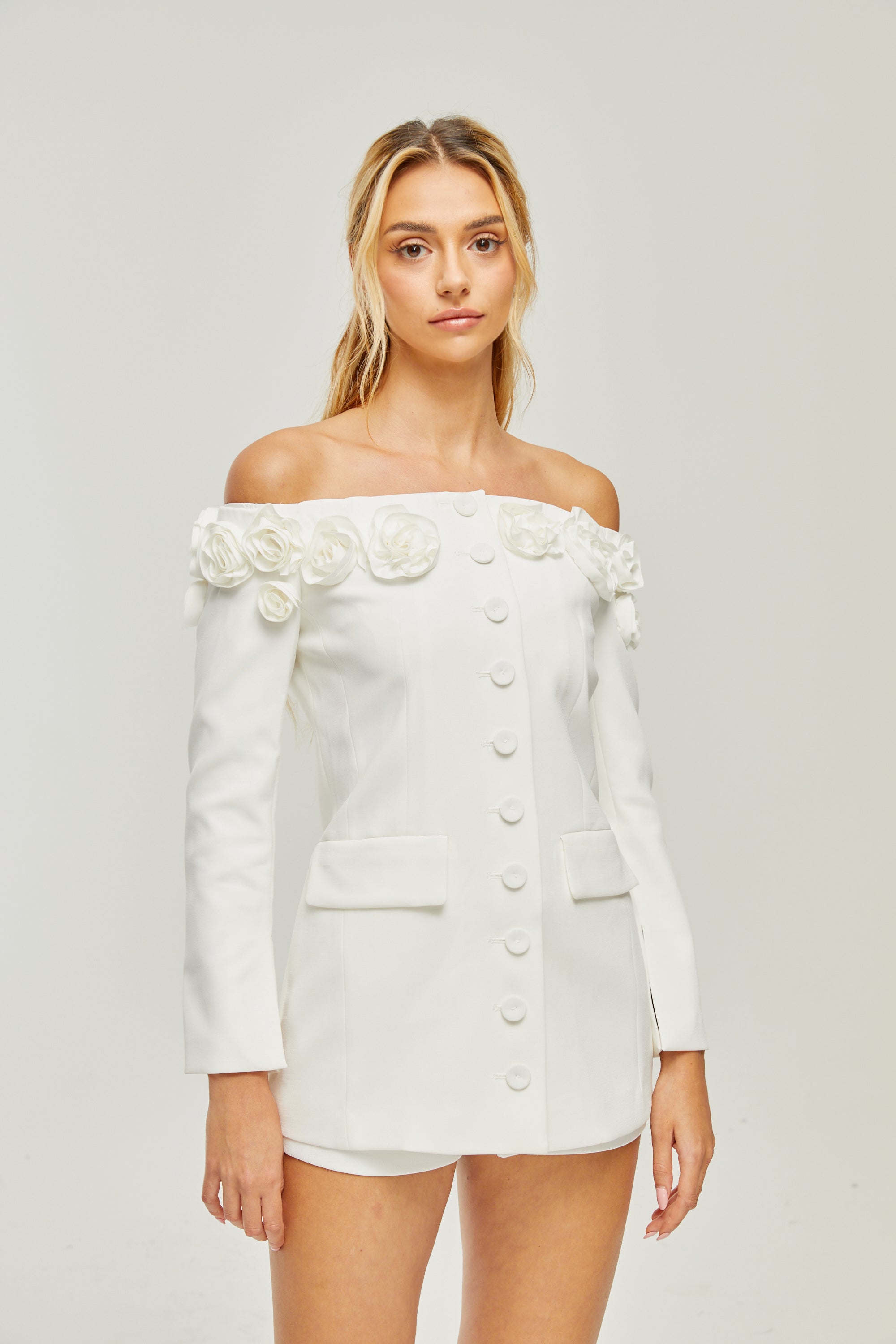 Jeanne faux-flower blazer dress & shorts matching set (US Only)
