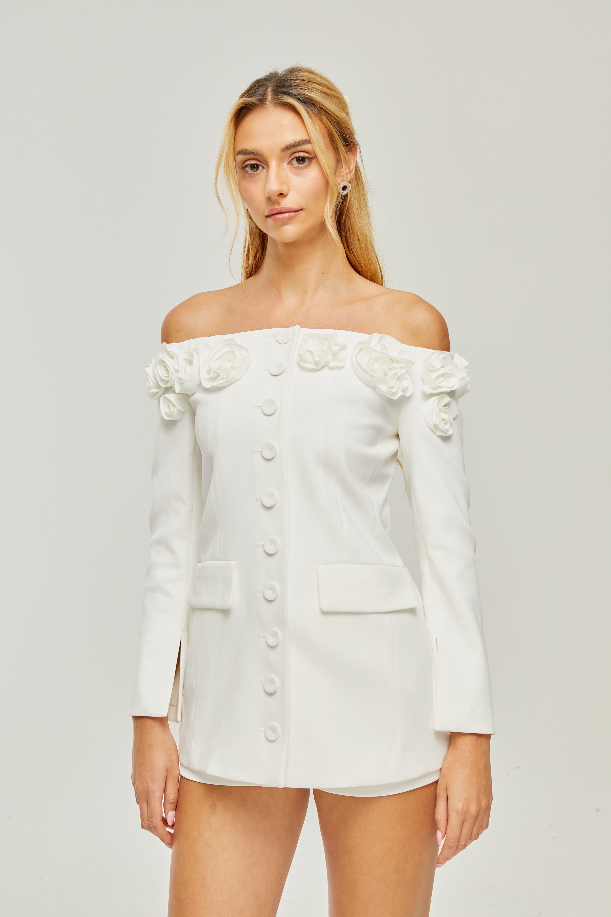 Jeanne faux-flower blazer dress & shorts matching set (US Only)