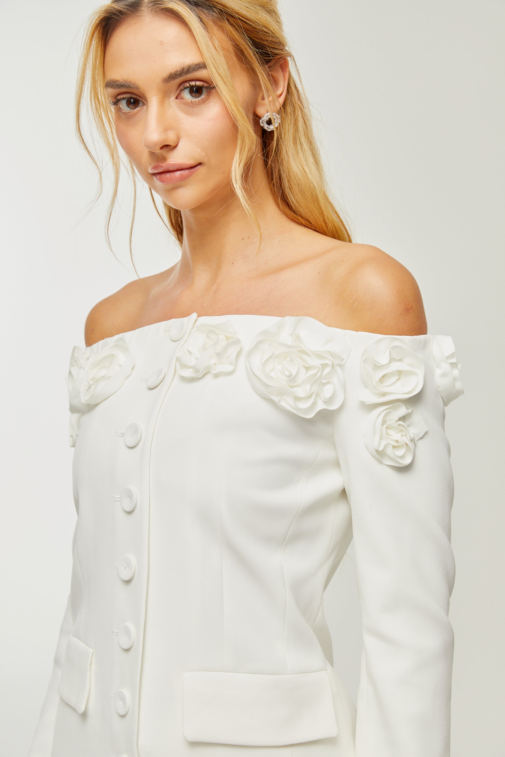 Jeanne faux-flower blazer dress & shorts matching set (US Only)