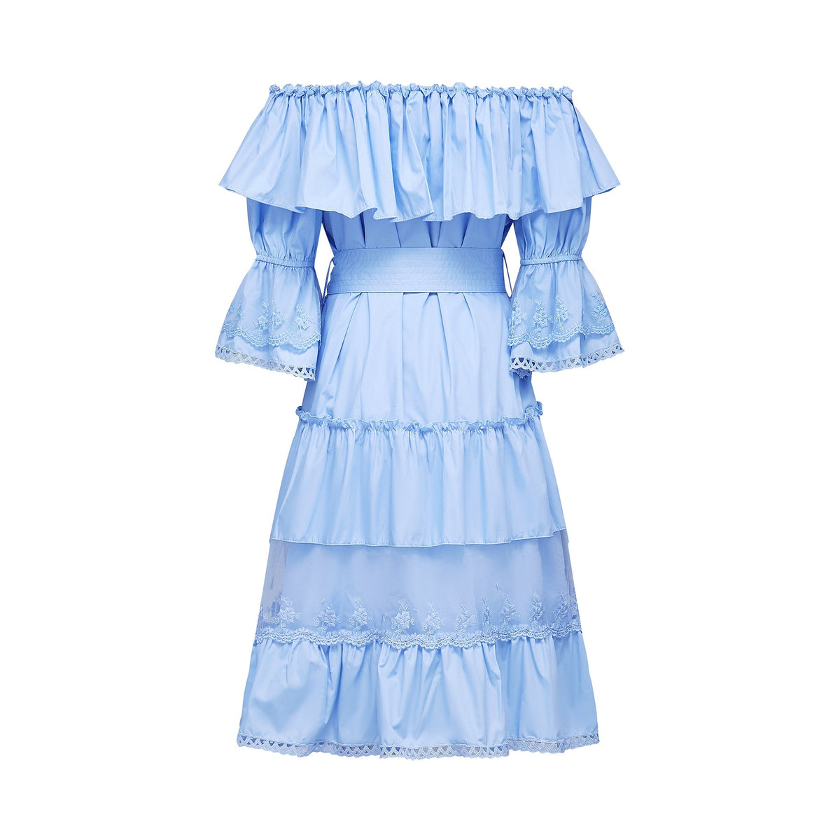 Sophie off-shoulder tiered midi dress - Blue