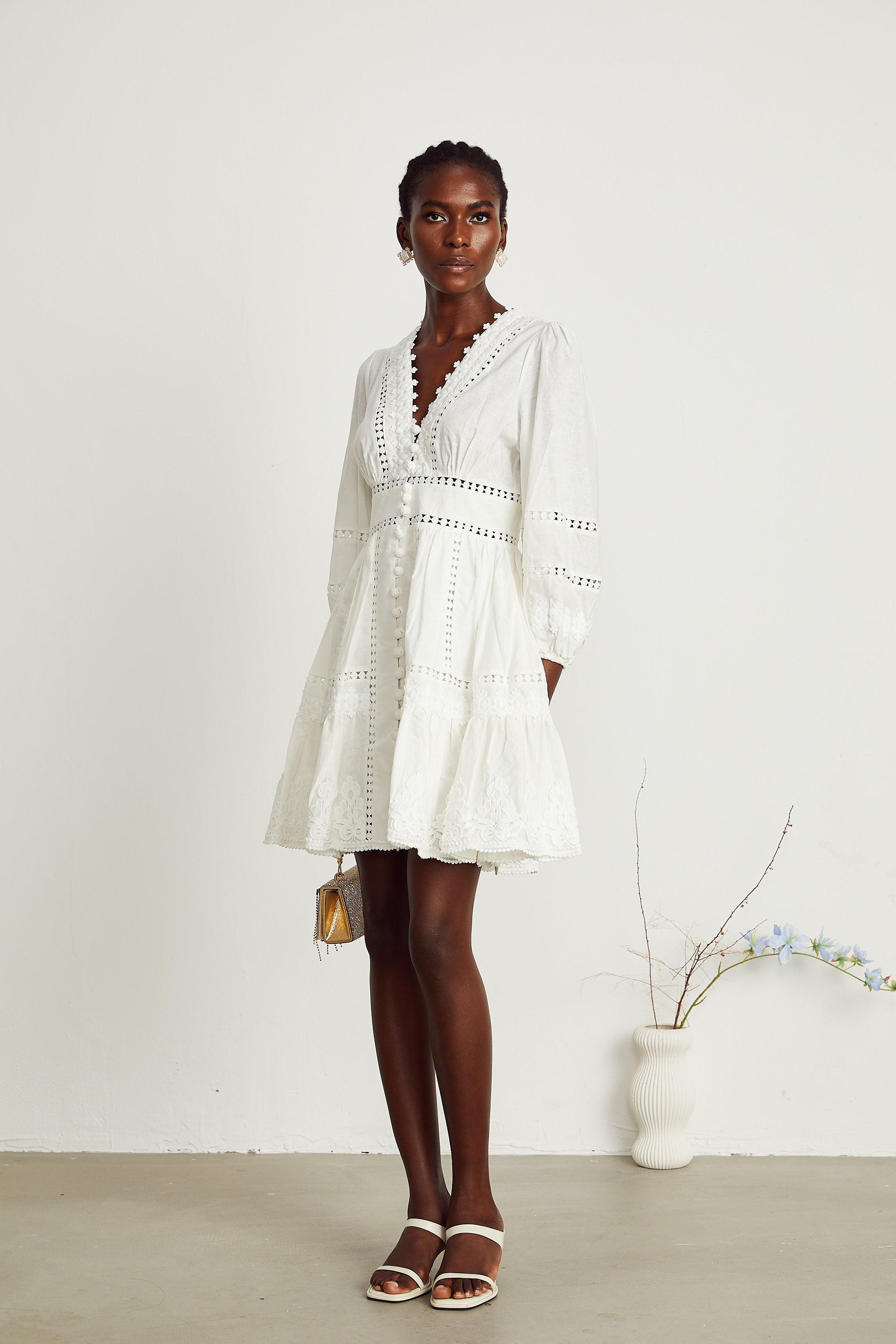 Sadie white guipure lace-trimmed mini dress (US Only)