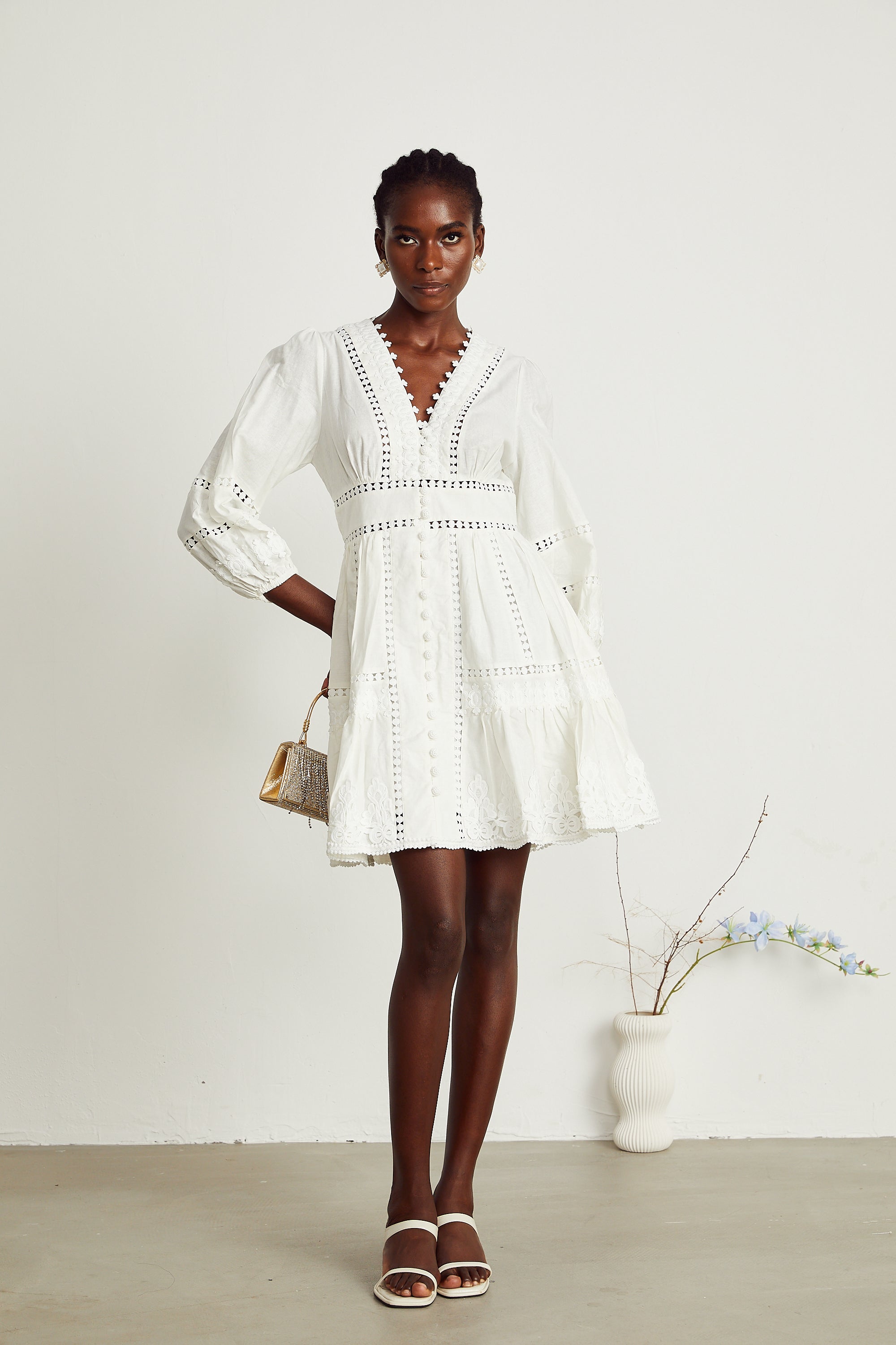 Sadie white guipure lace-trimmed mini dress (US Only)