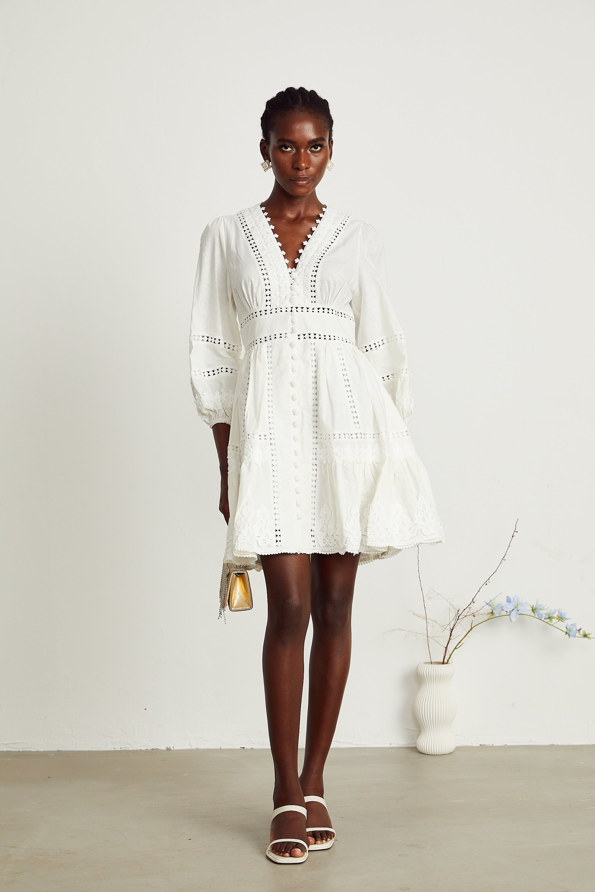 Sadie white guipure lace-trimmed mini dress (US Only)