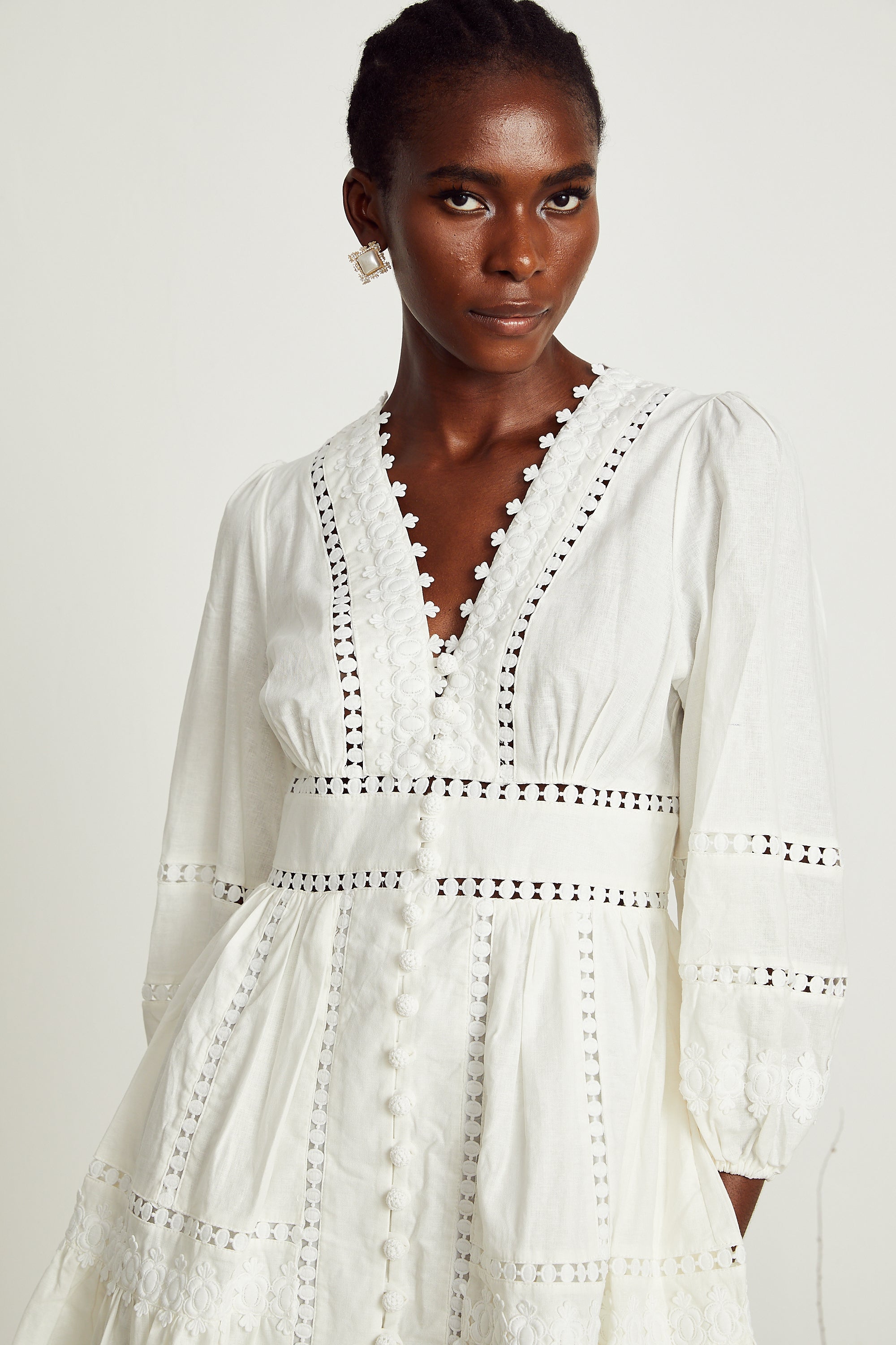 Sadie white guipure lace-trimmed mini dress (US Only)
