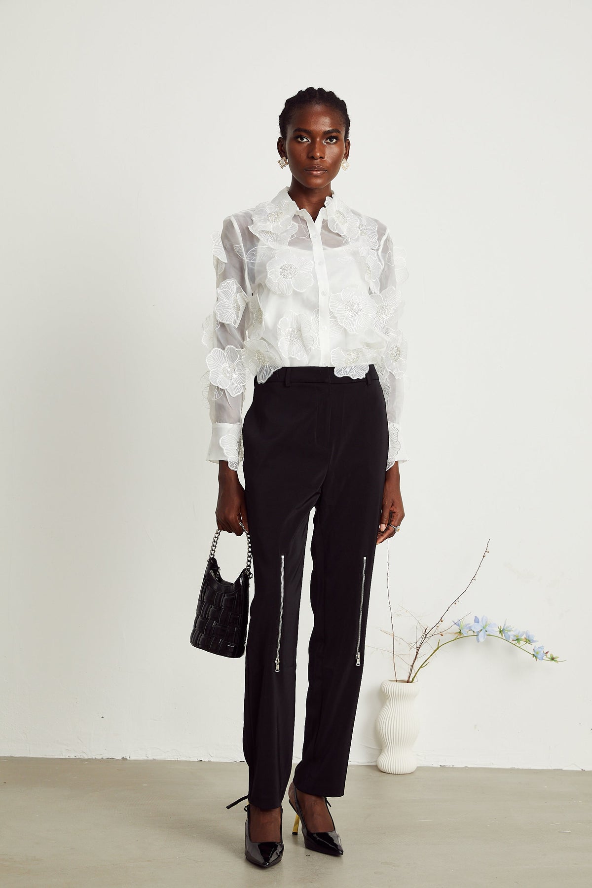Béatrix white embellished semi-sheer shirt (Final Sale-US Only)