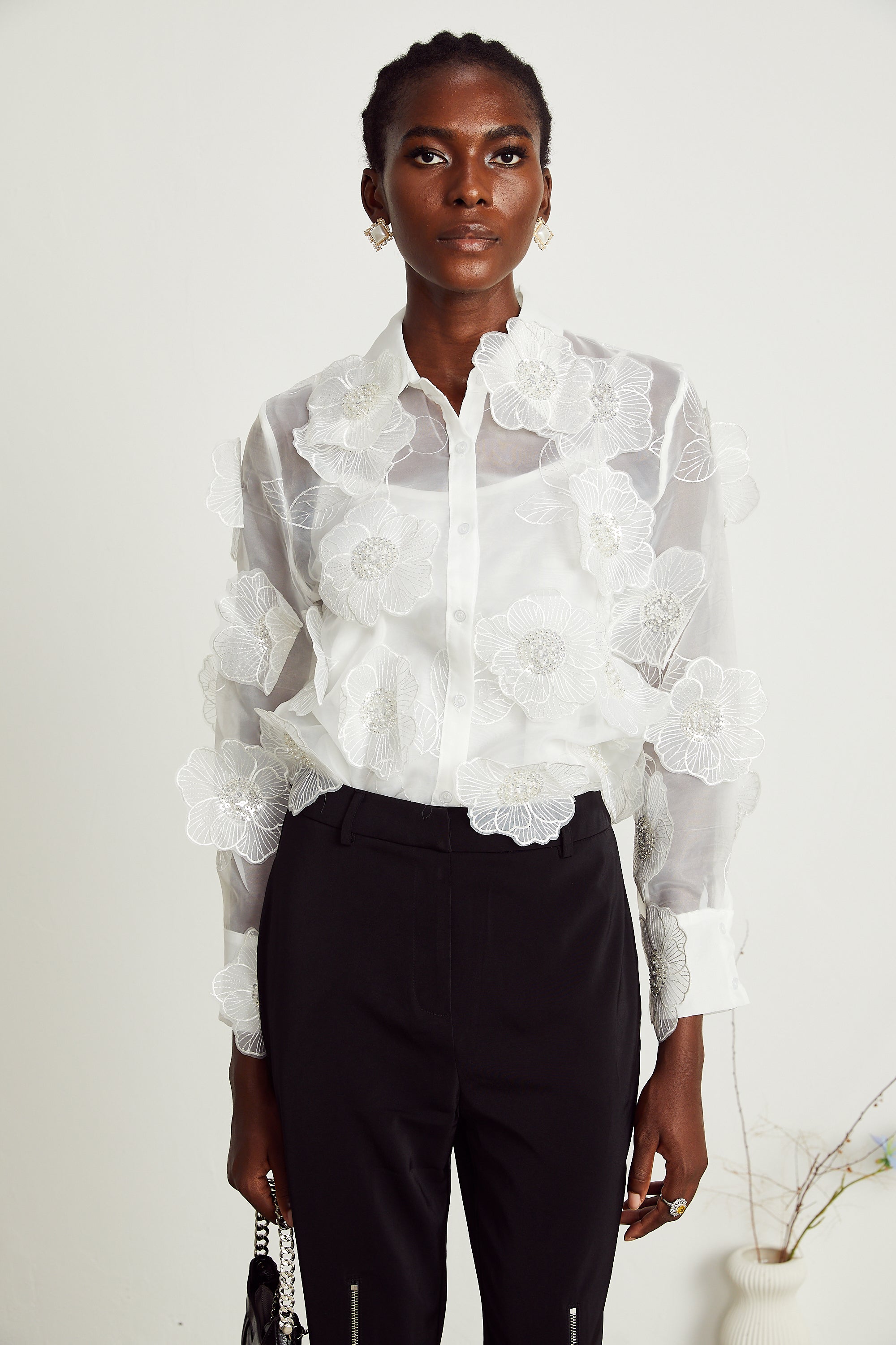 Béatrix white embellished semi-sheer shirt (Final Sale-US Only)