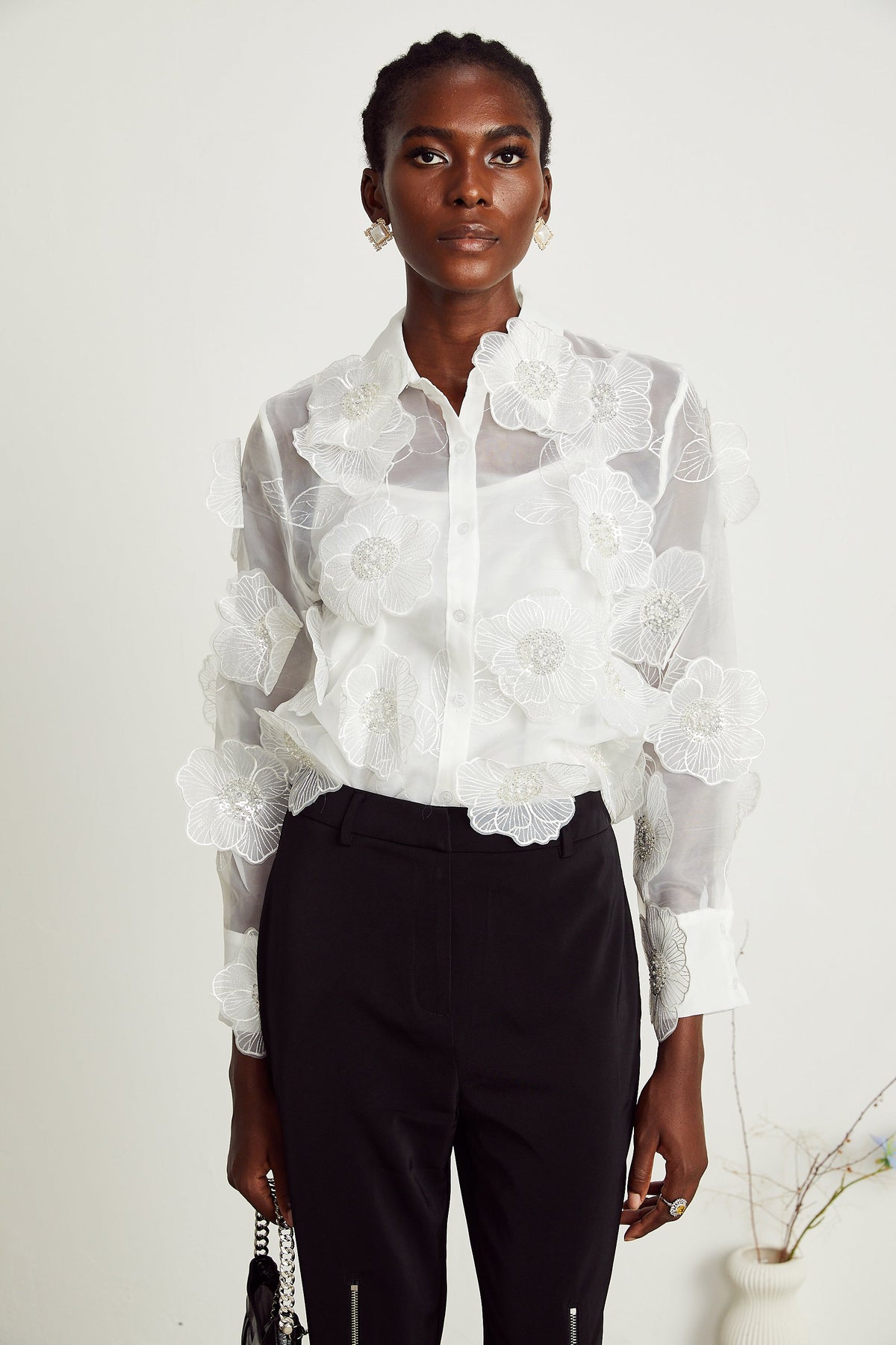 Béatrix white embellished semi-sheer shirt (Final Sale-US Only)