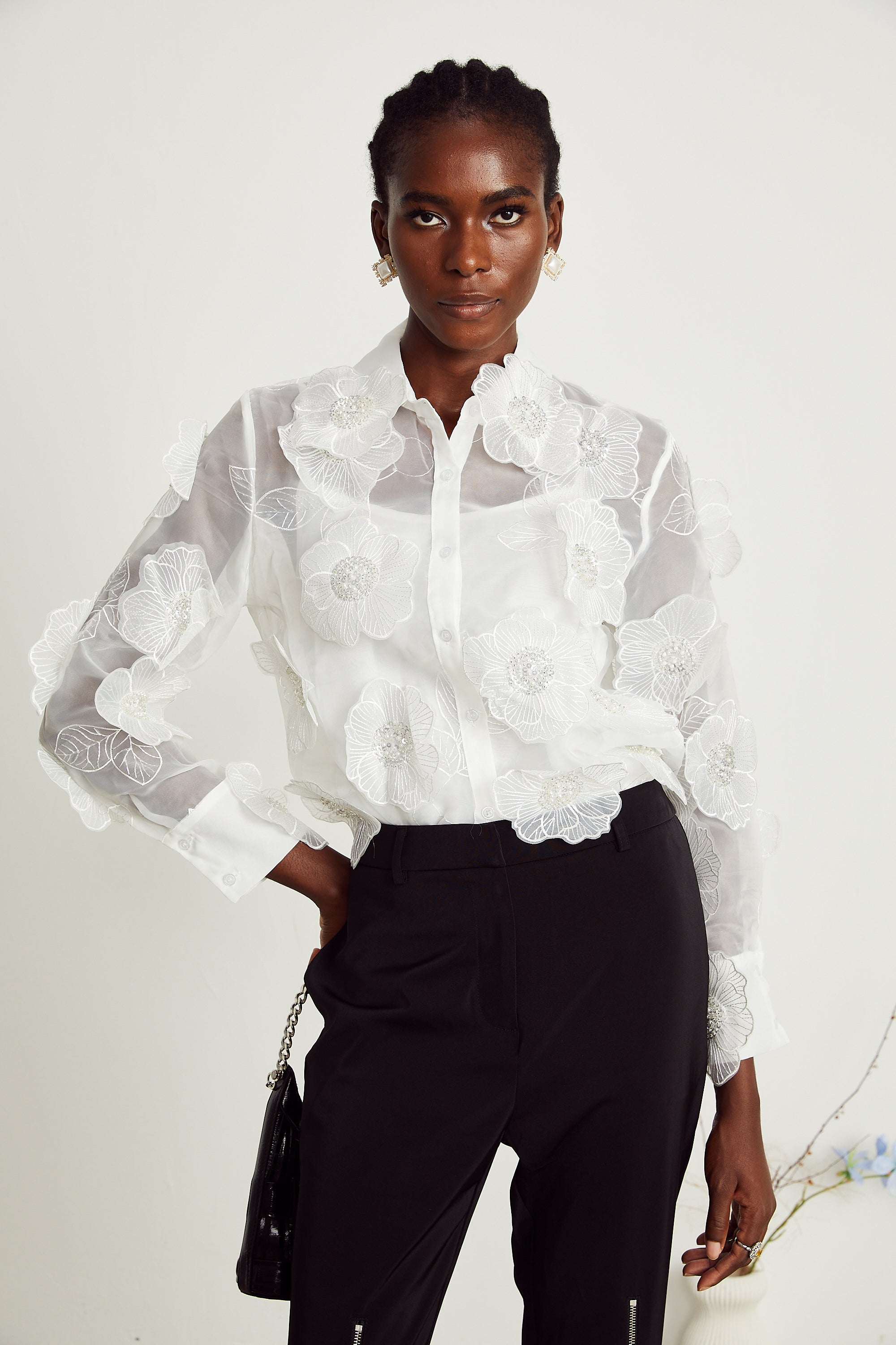 Béatrix white embellished semi-sheer shirt (Final Sale-US Only)