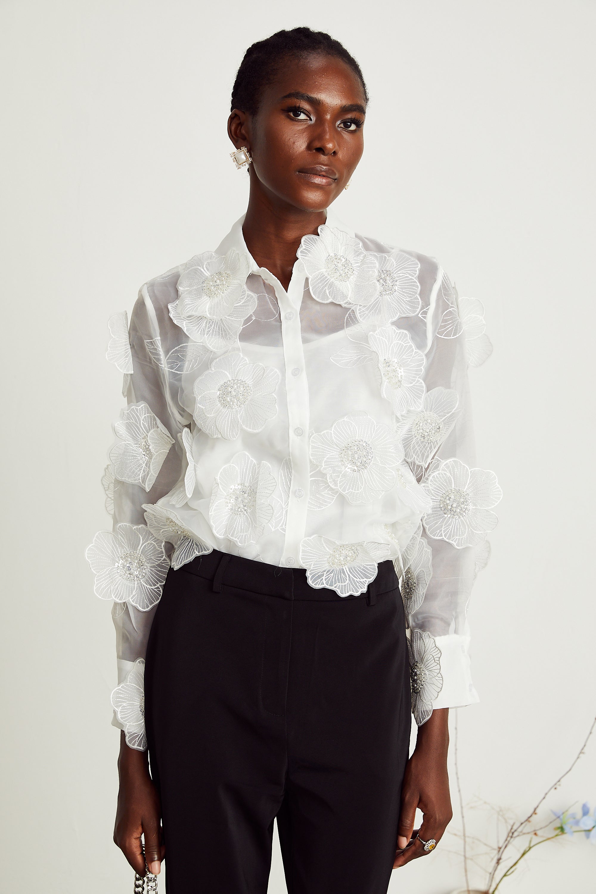 Béatrix white embellished semi-sheer shirt (Final Sale-US Only)