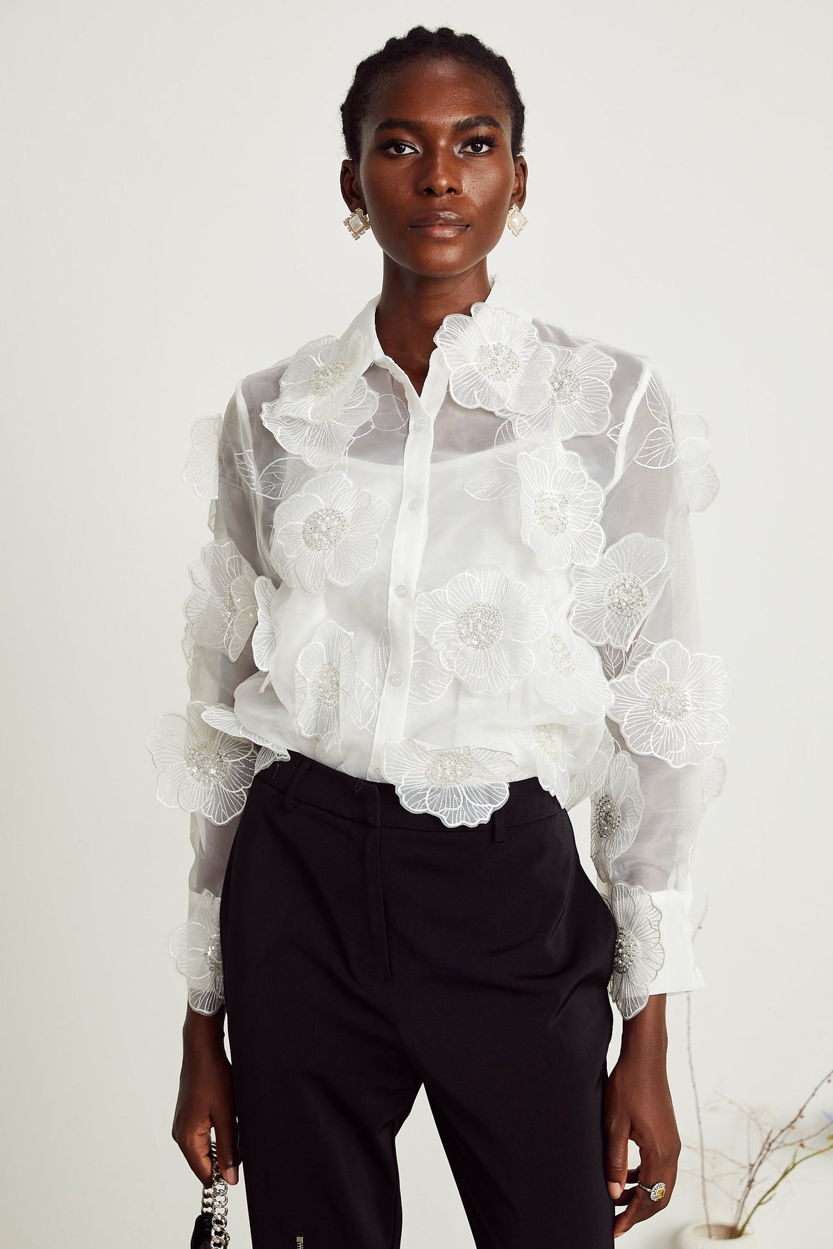 Béatrix white embellished semi-sheer shirt (Final Sale-US Only)
