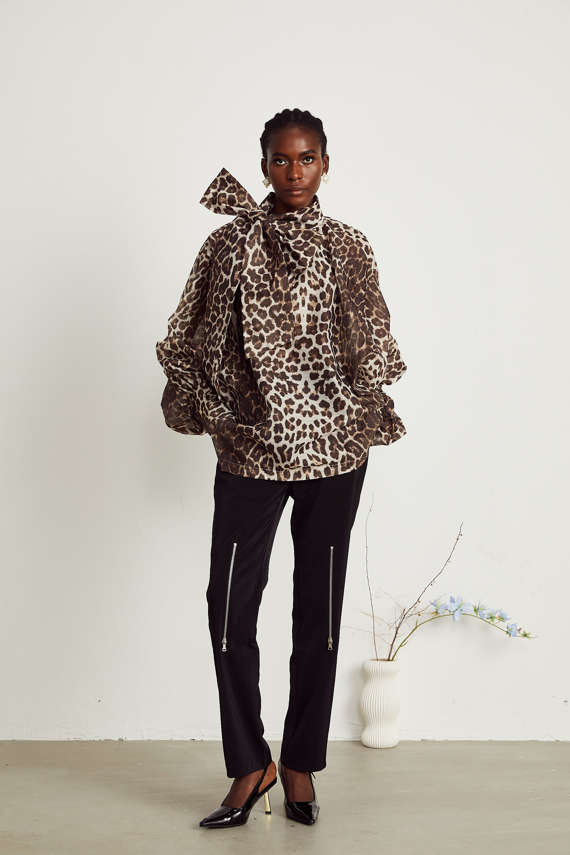 Belle leopard-print oversize-sleeved blouse (Final Sale-US Only)