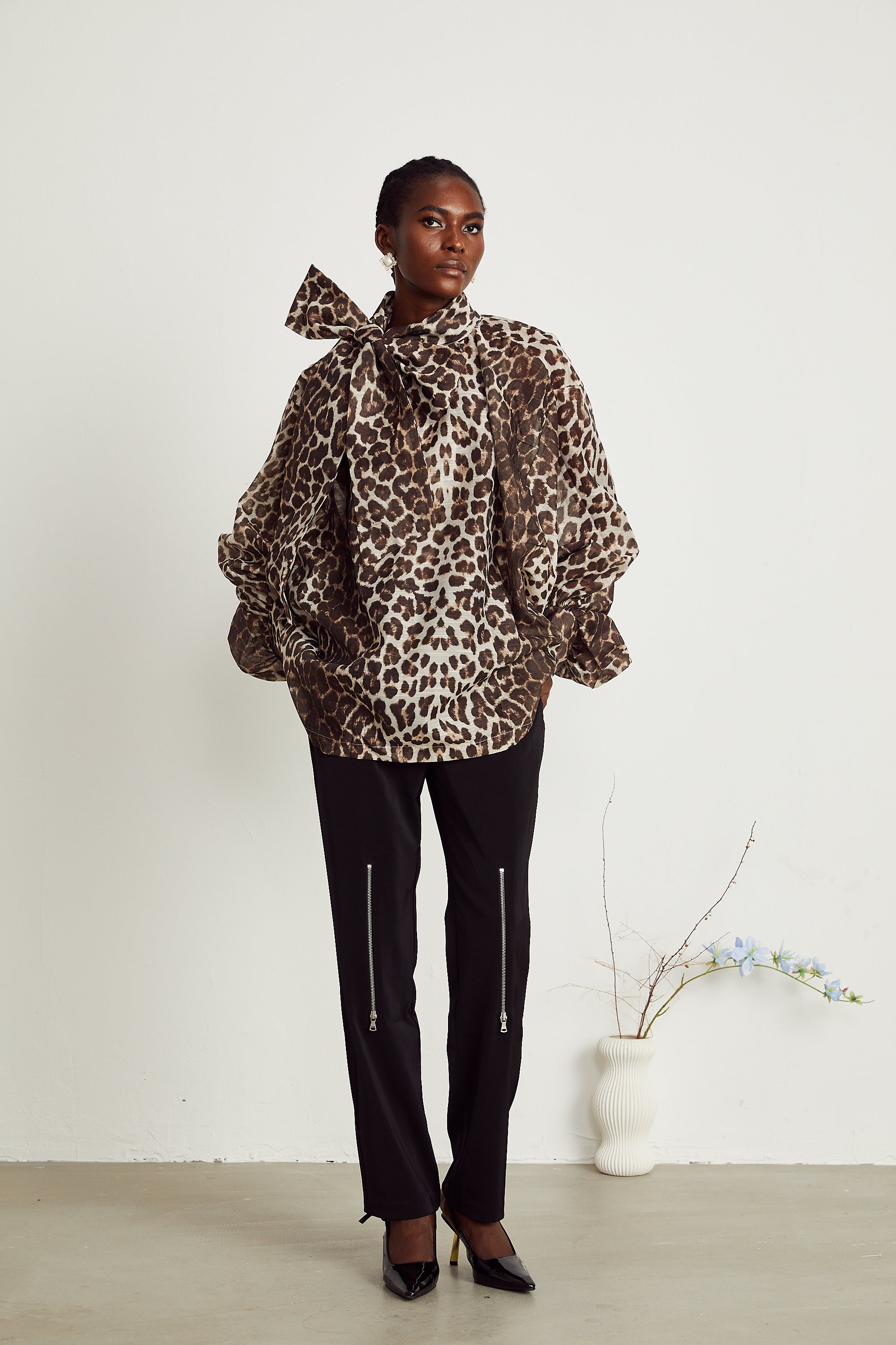 Belle leopard-print oversize-sleeved blouse (Final Sale-US Only)