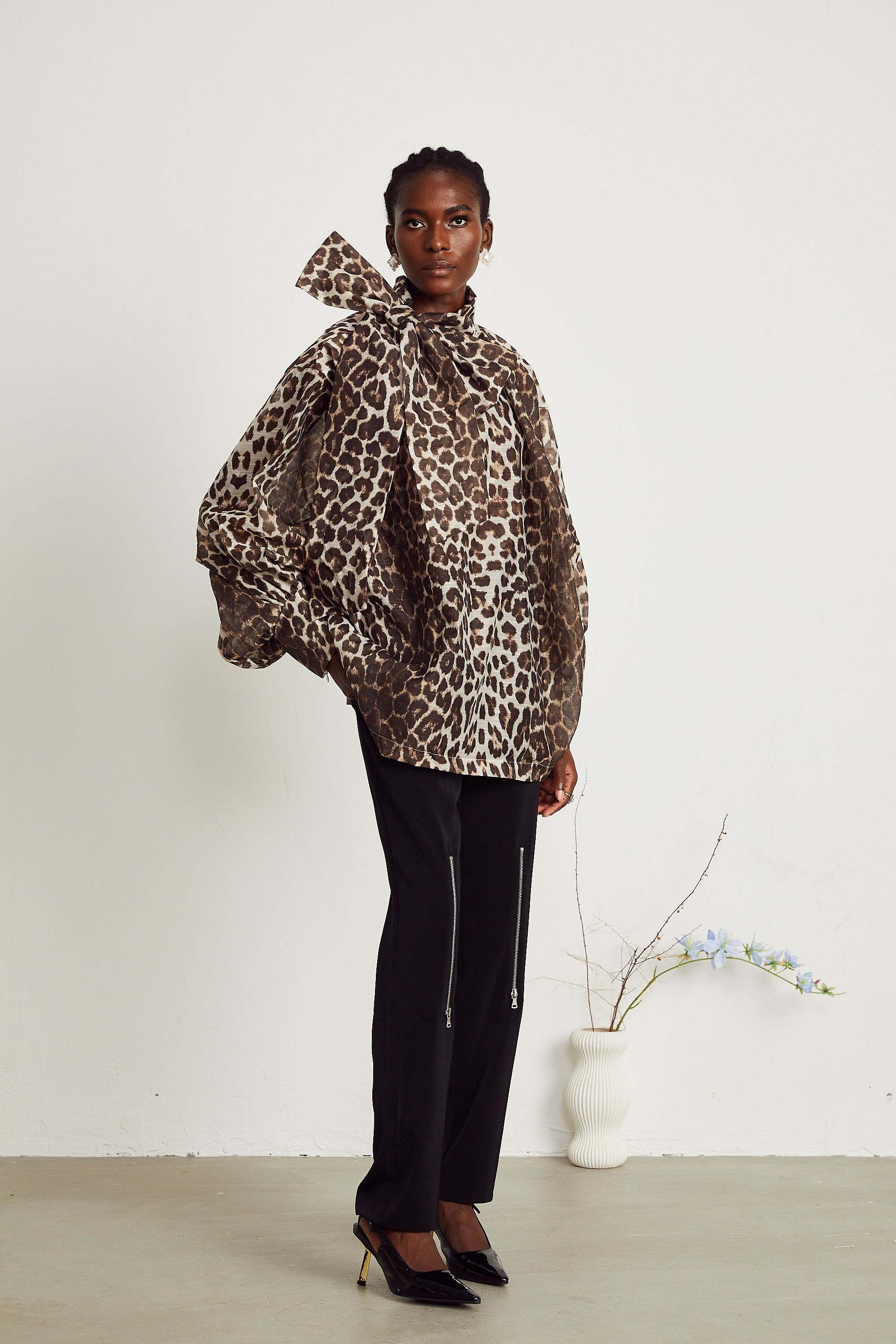 Belle leopard-print oversize-sleeved blouse (Final Sale-US Only)