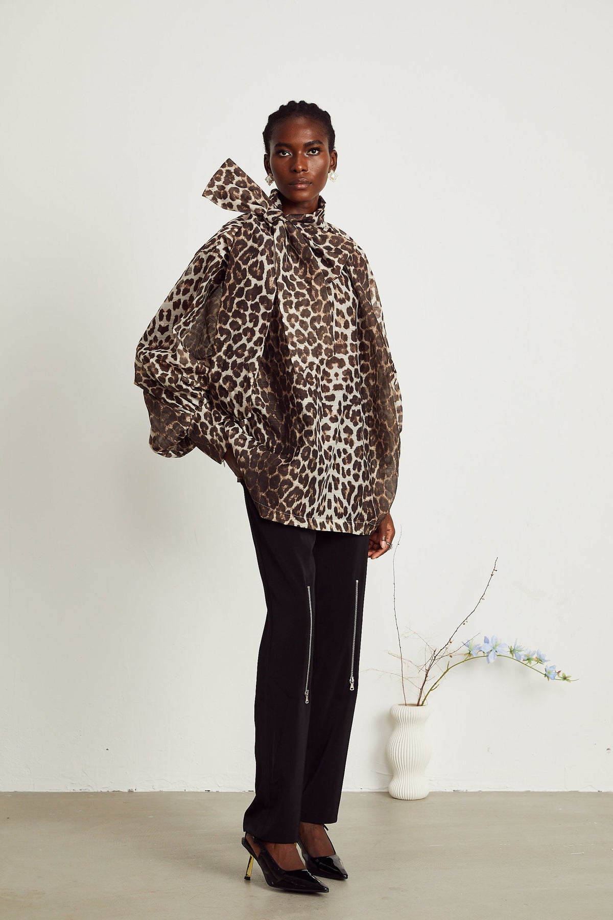 Belle leopard-print oversize-sleeved blouse (Final Sale-US Only)