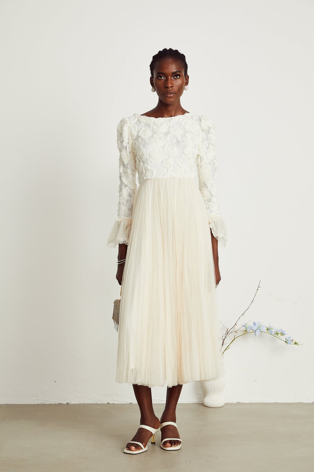 Thibaulte pleated lace-floral midi dress