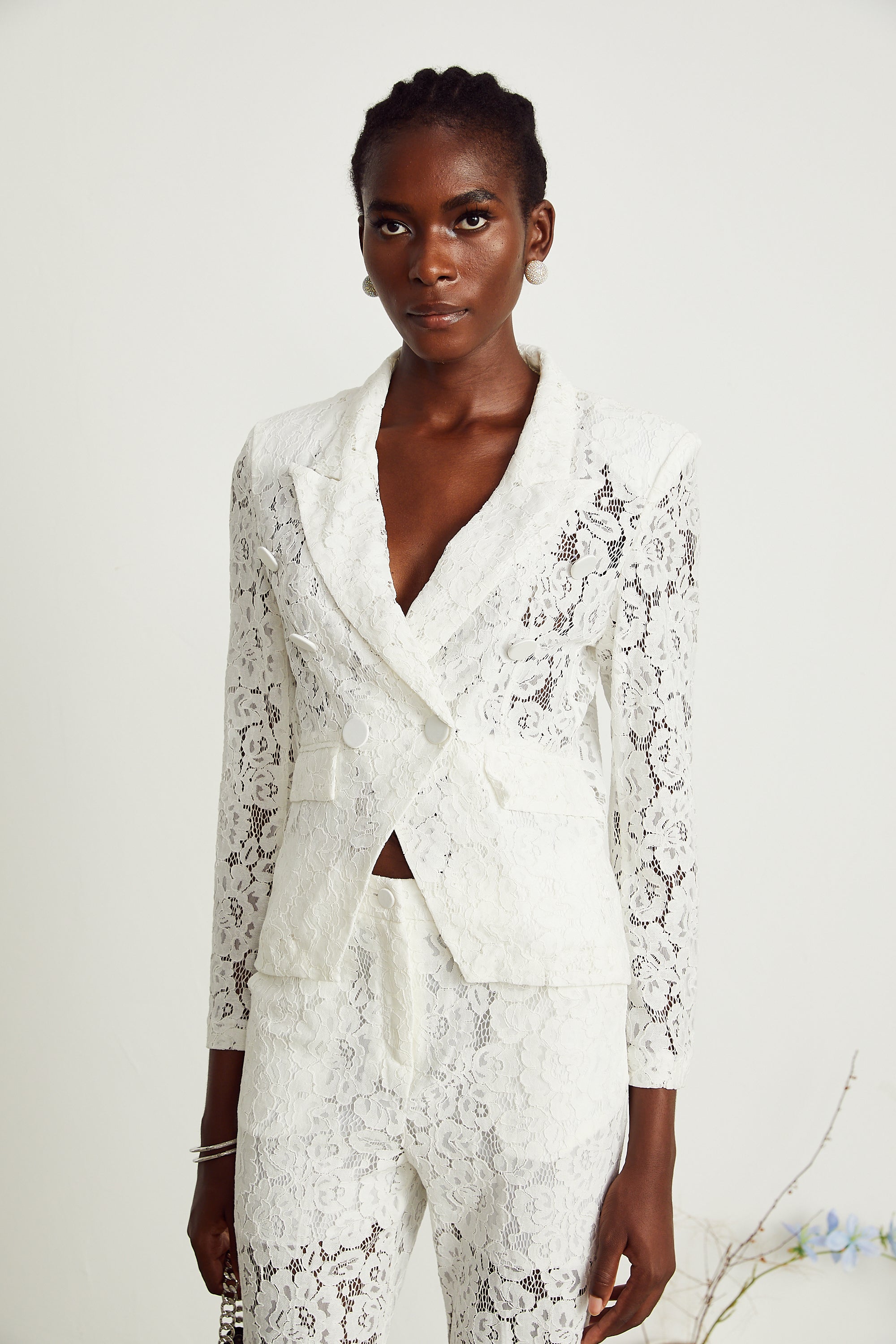 Zoé Sheer Lace Blazer & Trousers Matching Set