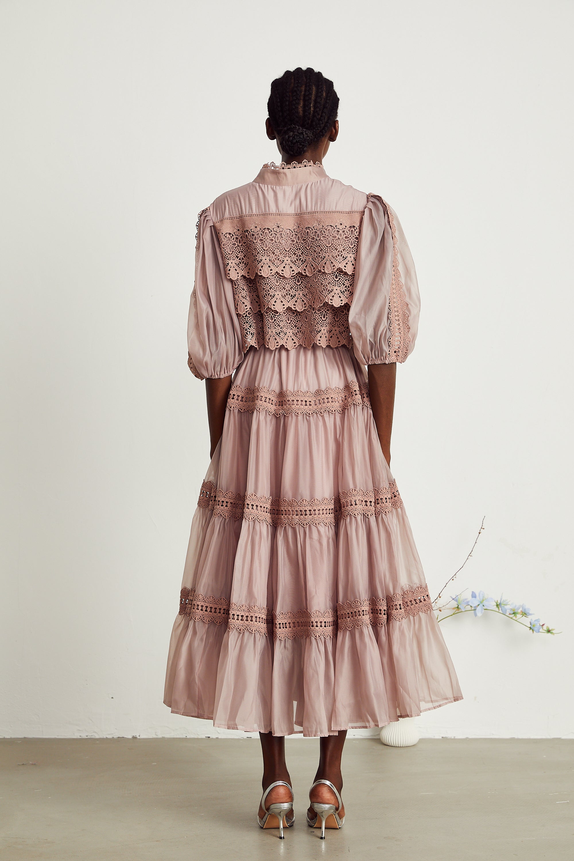 Inès lace cut-out tiered midi dress (US Only)