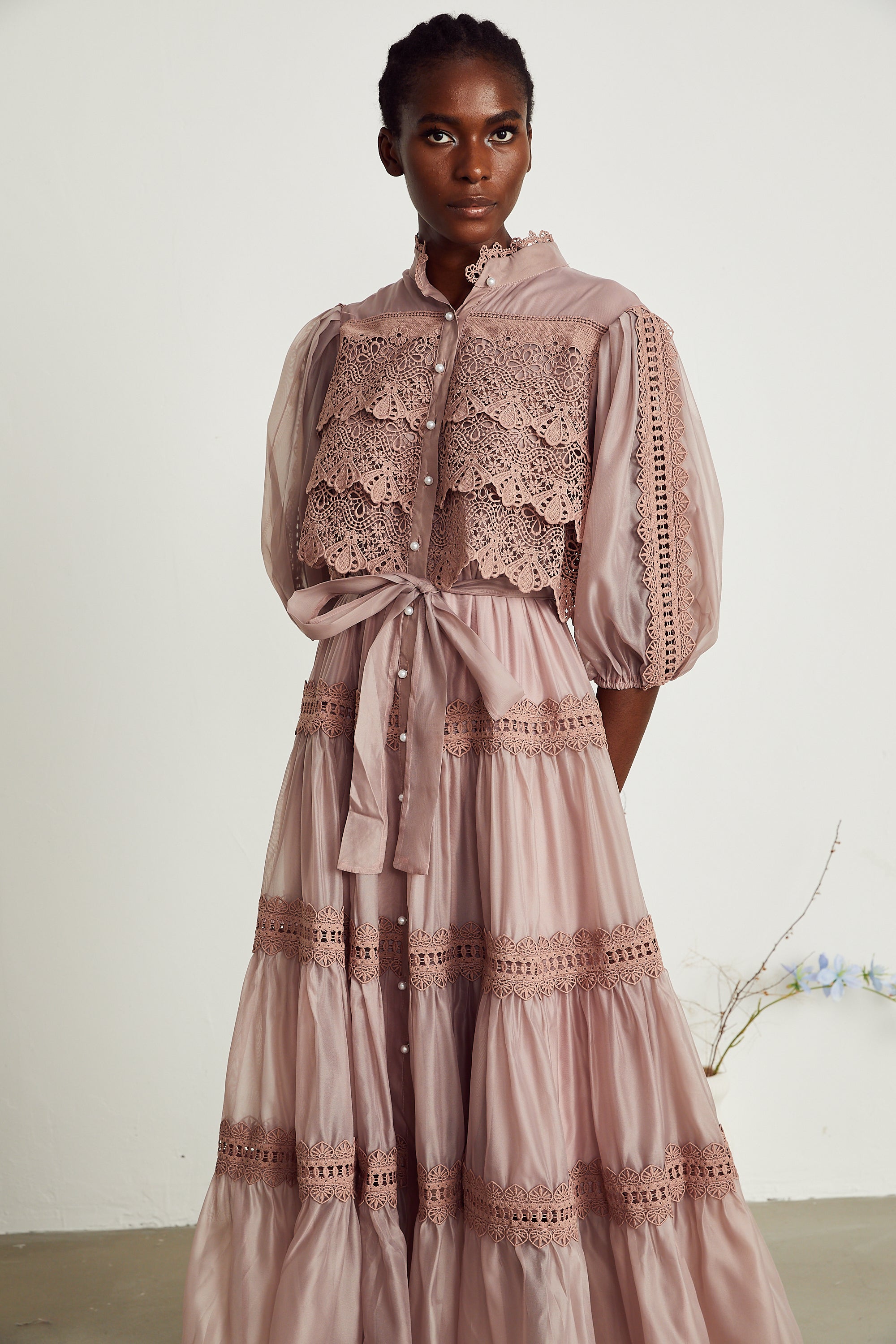 Inès lace cut-out tiered midi dress (US Only)