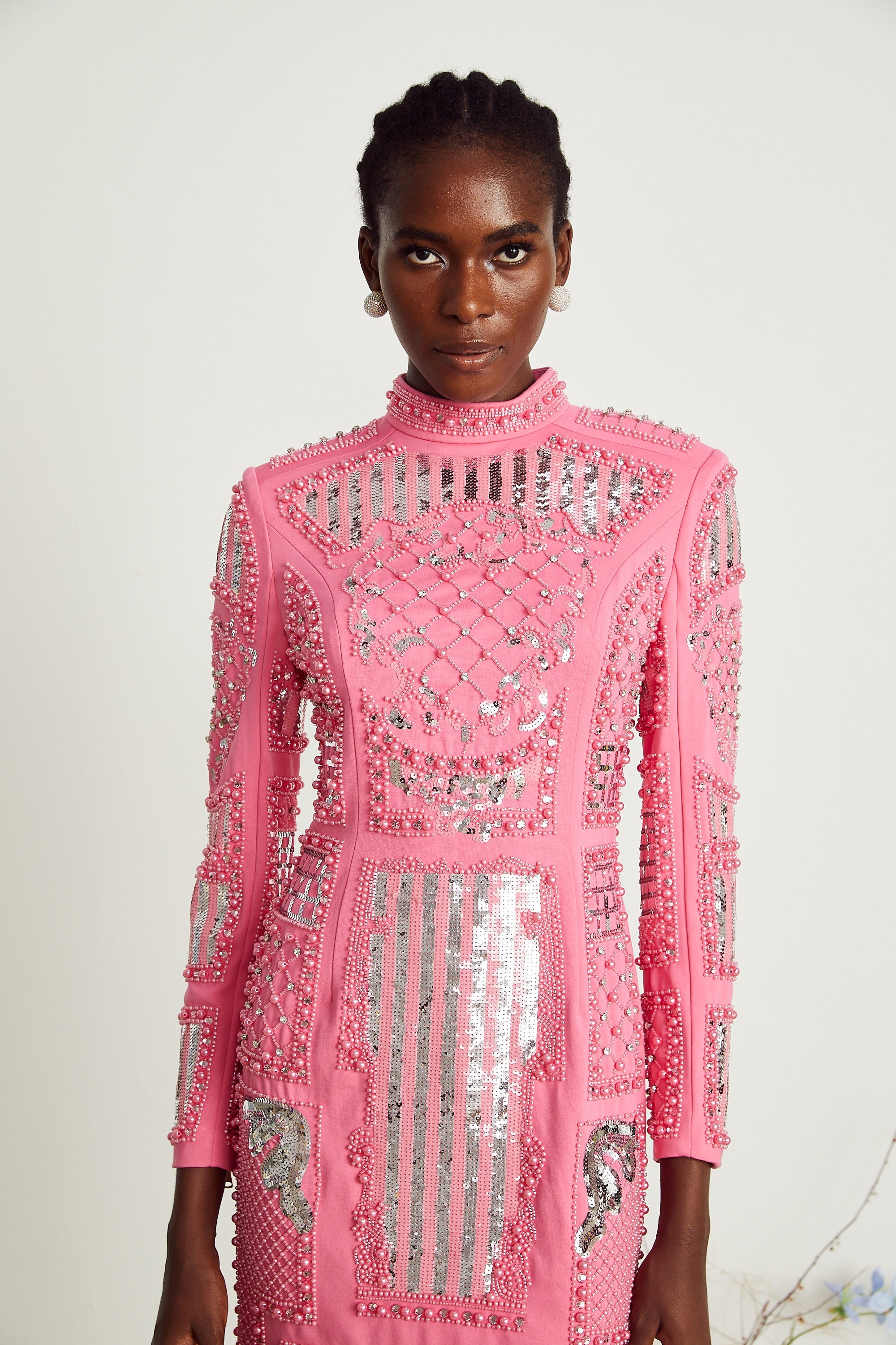 Violette pink embellished mini dress