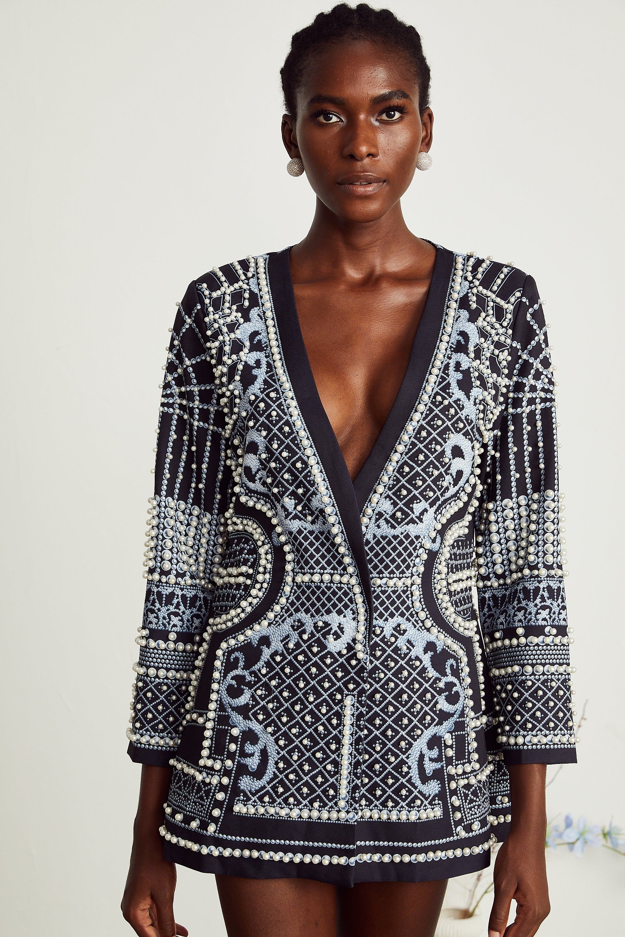 Catherine pattern-print V-neck blazer dress (Final Sale-US Only)