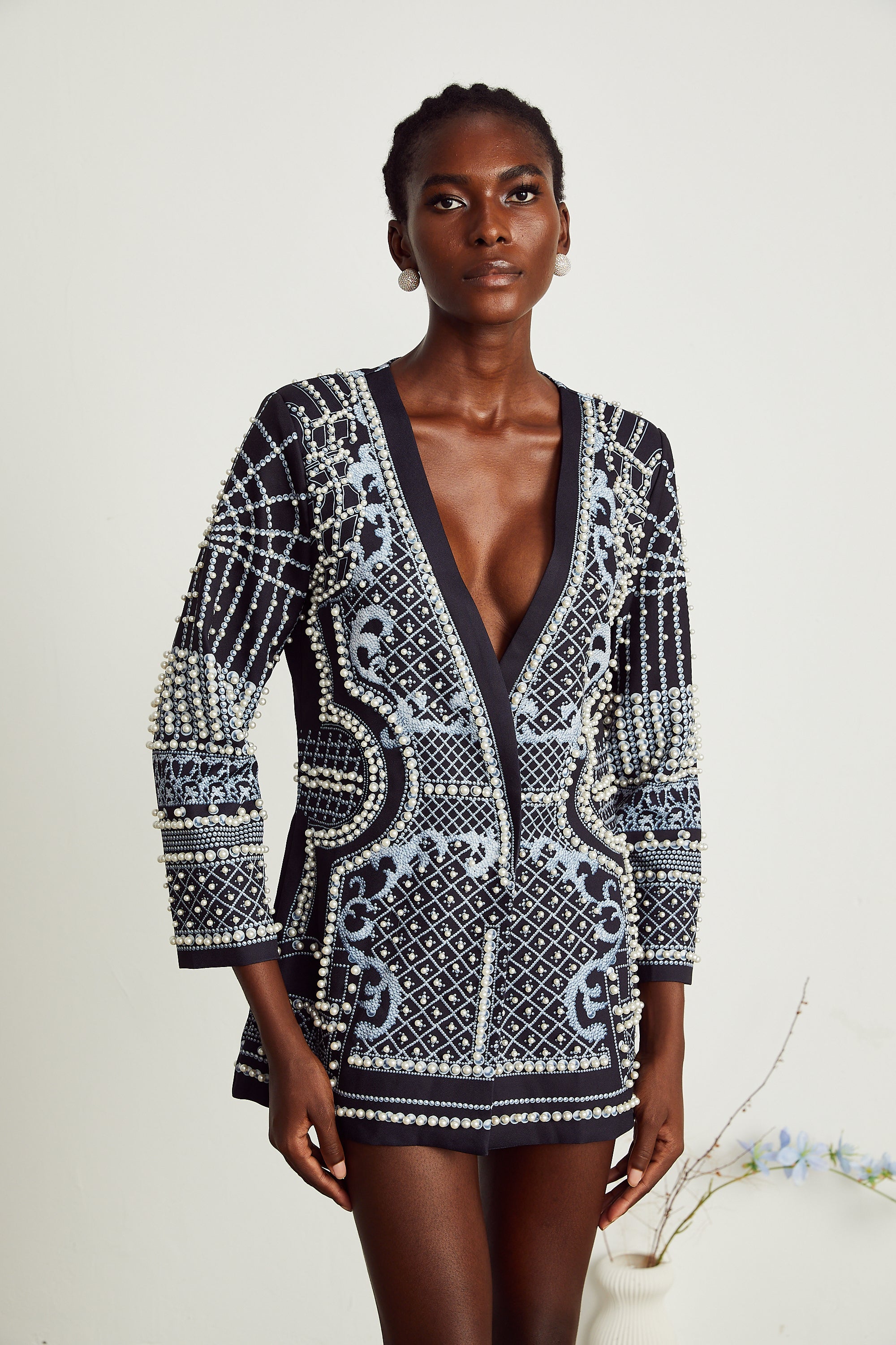 Catherine pattern-print V-neck blazer dress (Final Sale-US Only)