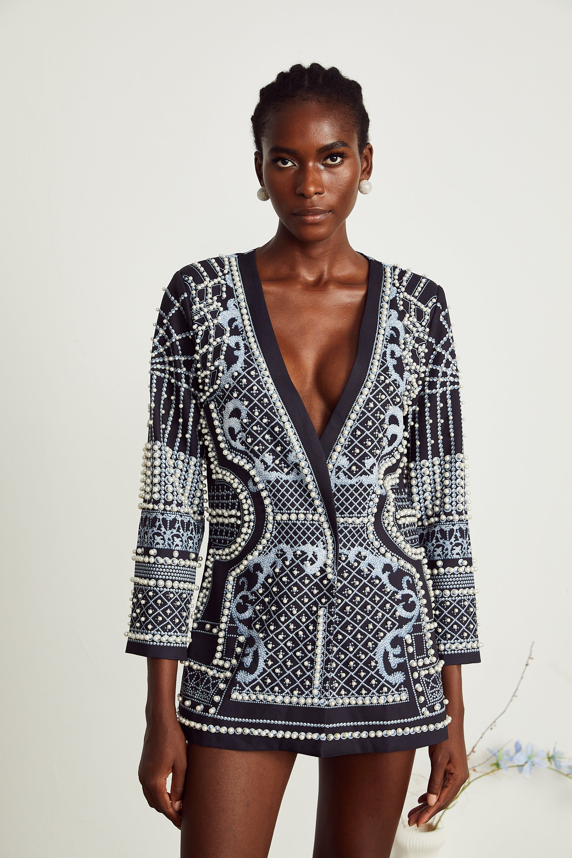Catherine pattern-print V-neck blazer dress (Final Sale-US Only)