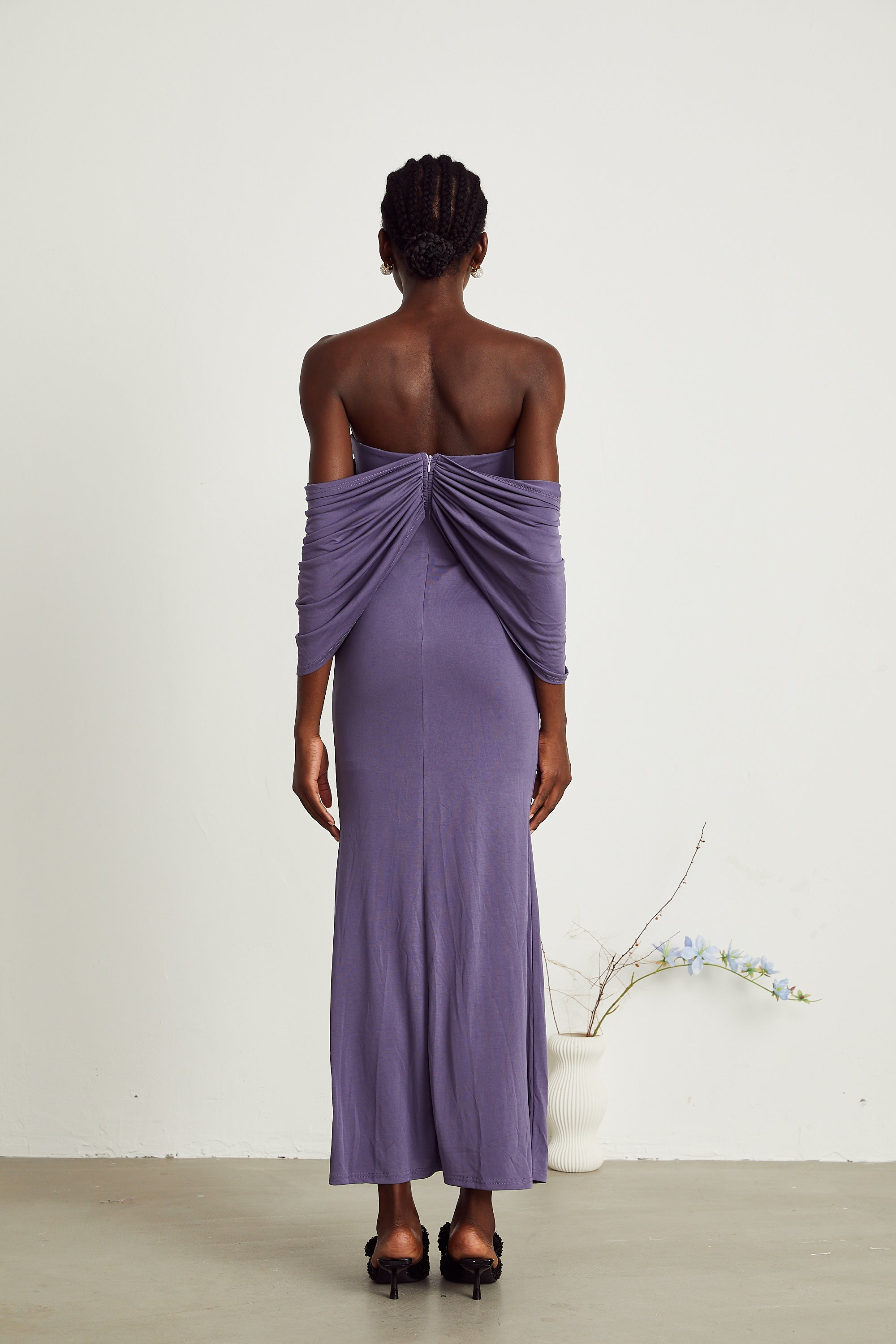 Delphine purple ruched midi dress (Final Sale-US Only)