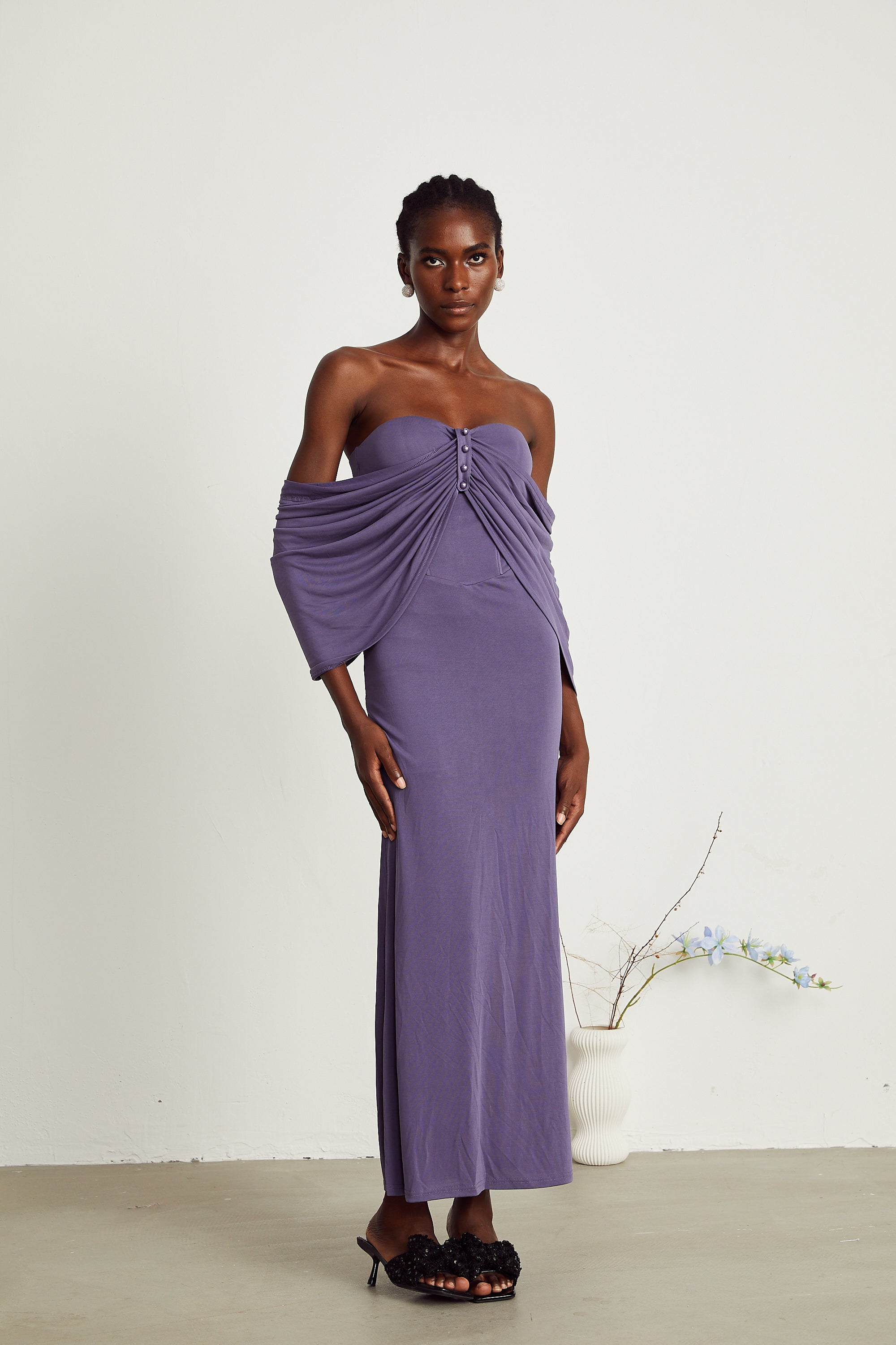 Delphine purple ruched midi dress (Final Sale-US Only)