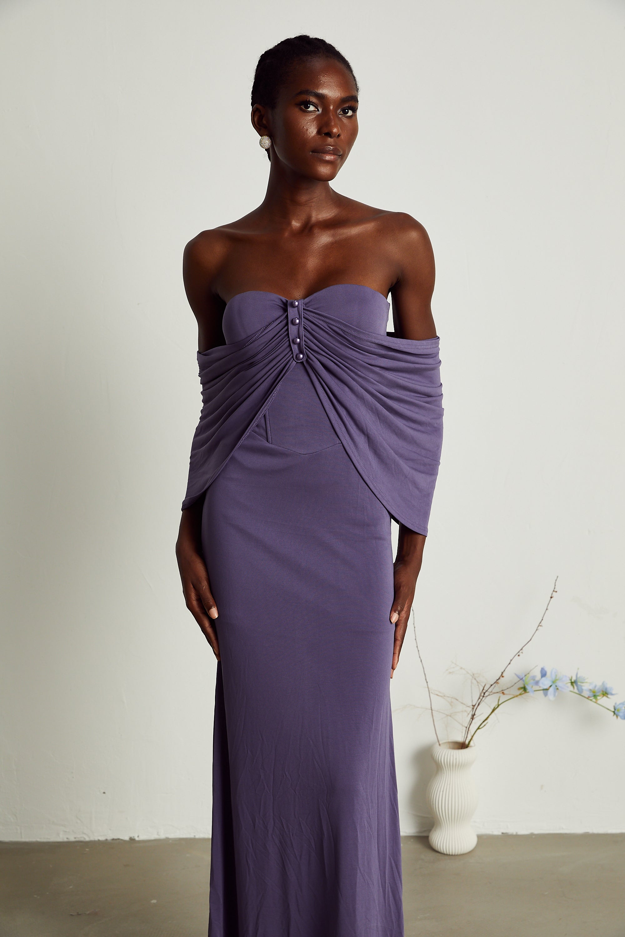 Delphine purple ruched midi dress (Final Sale-US Only)