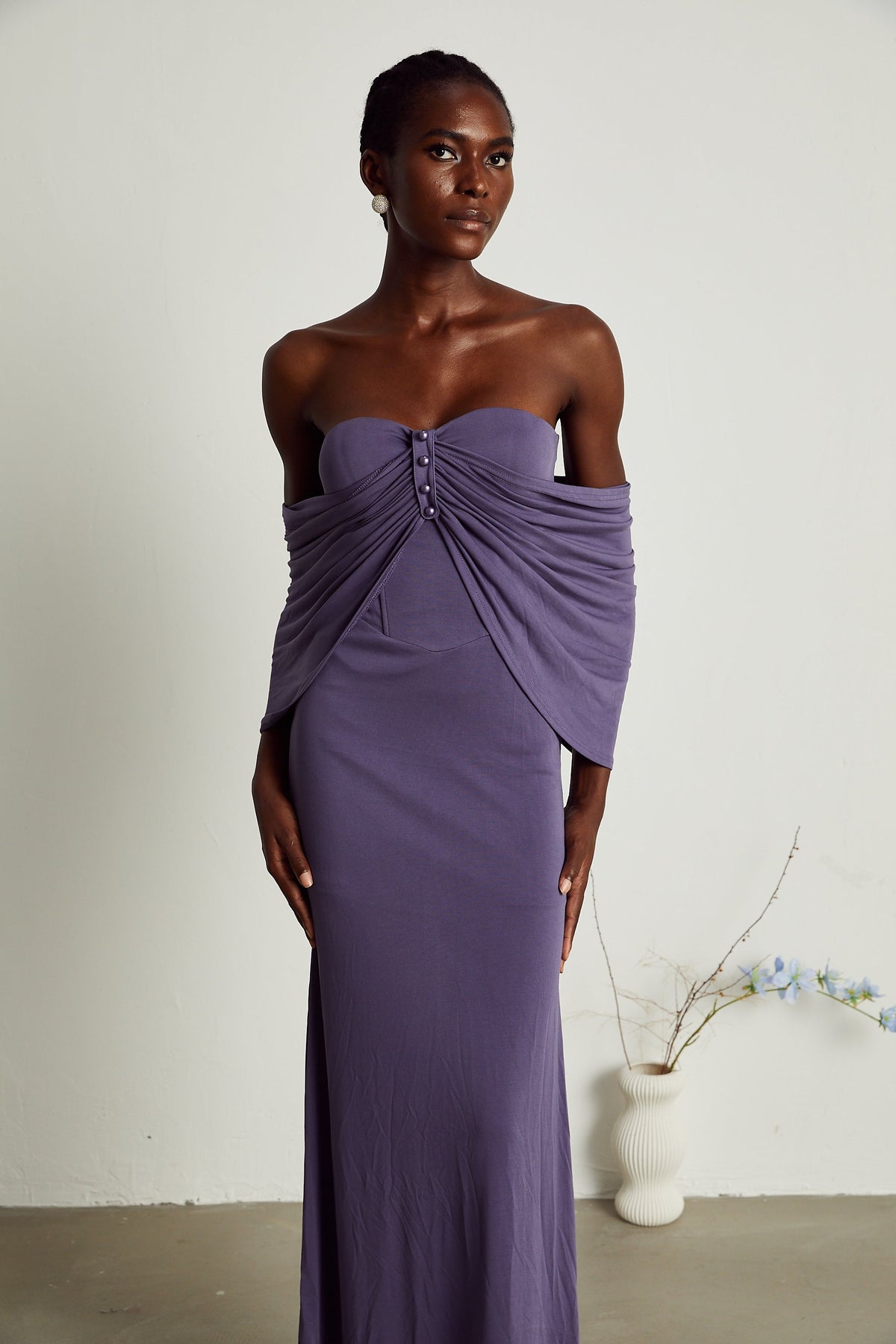 Delphine purple ruched midi dress (Final Sale-US Only)