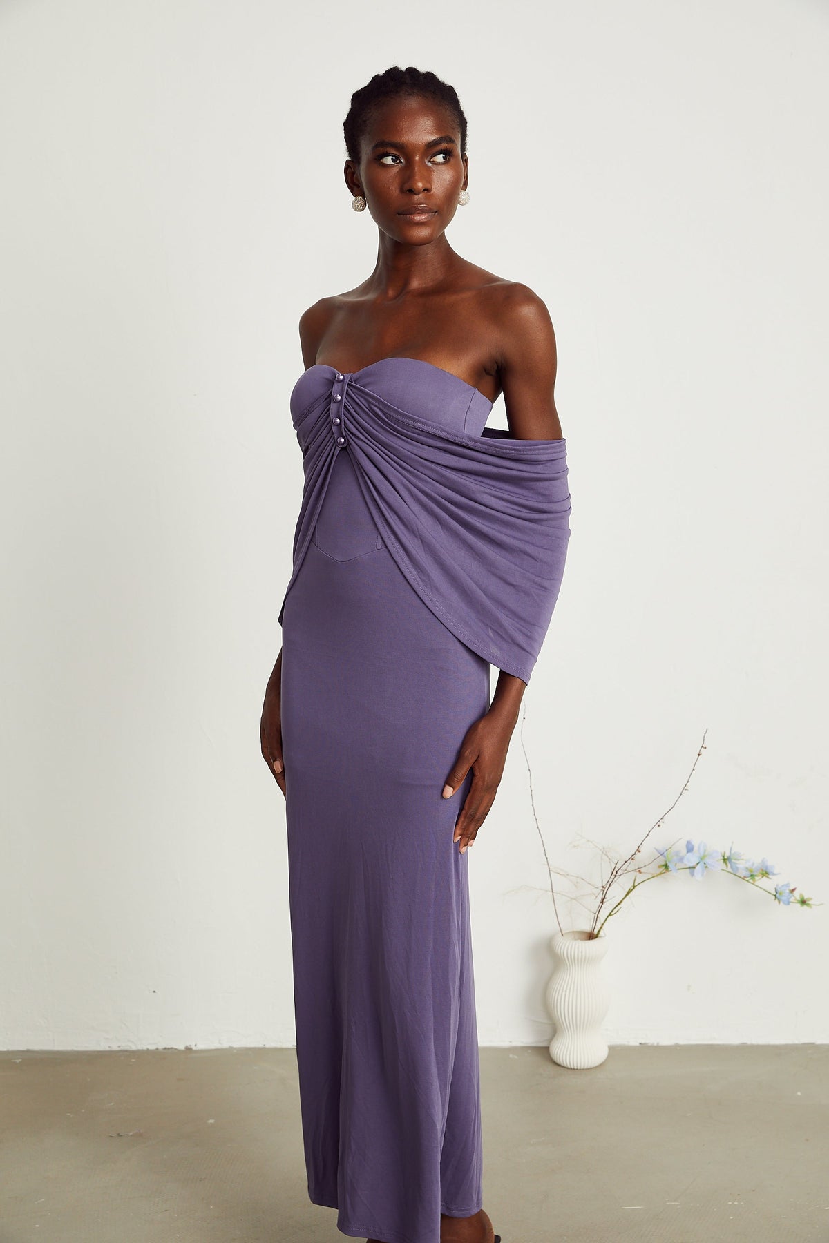 Delphine purple ruched midi dress (Final Sale-US Only)