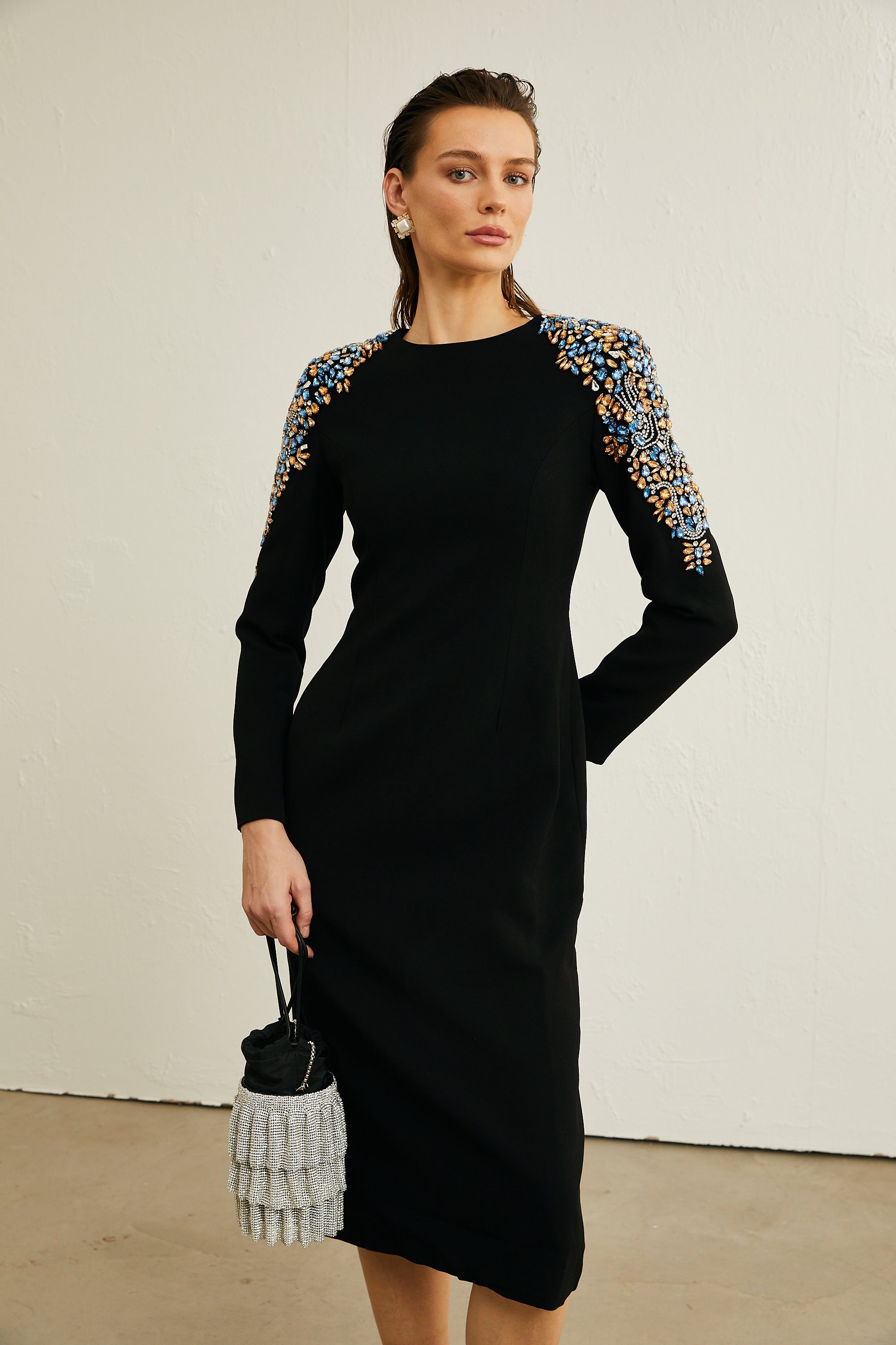 Maëlys black crystal-embellished midi dress (US Only)