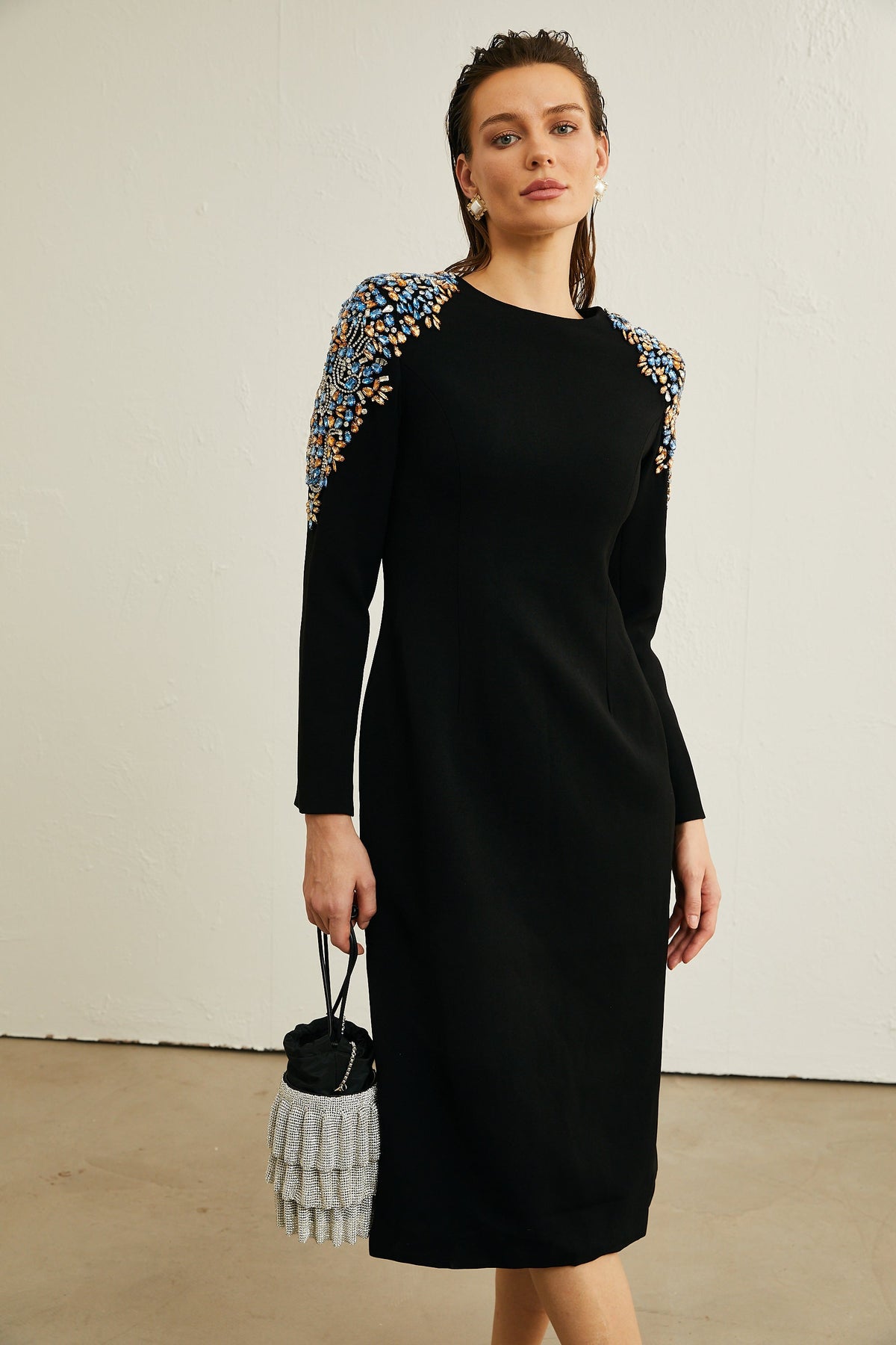 Maëlys black crystal-embellished midi dress (Final Sale)