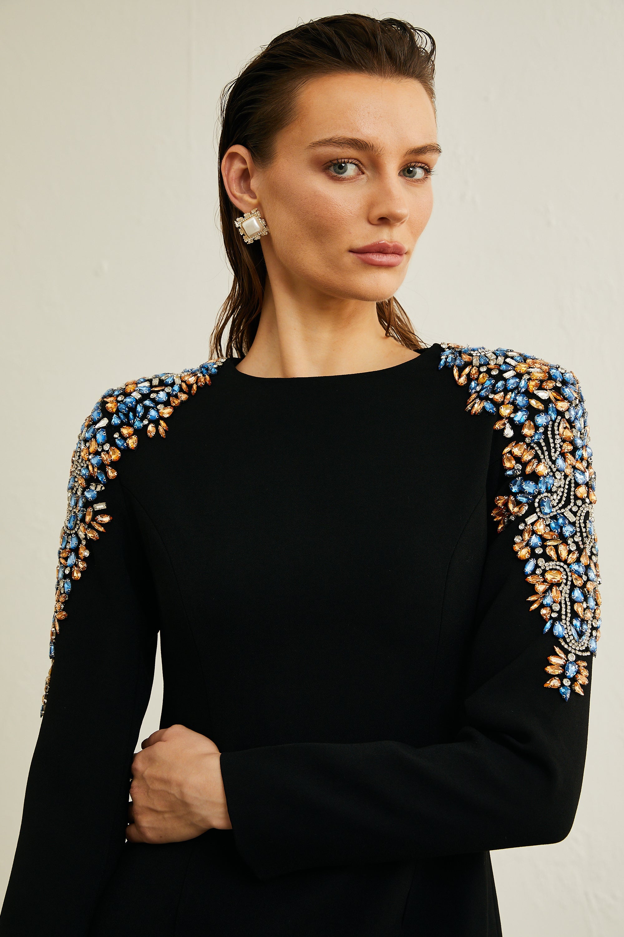 Maëlys black crystal-embellished midi dress (Final Sale)