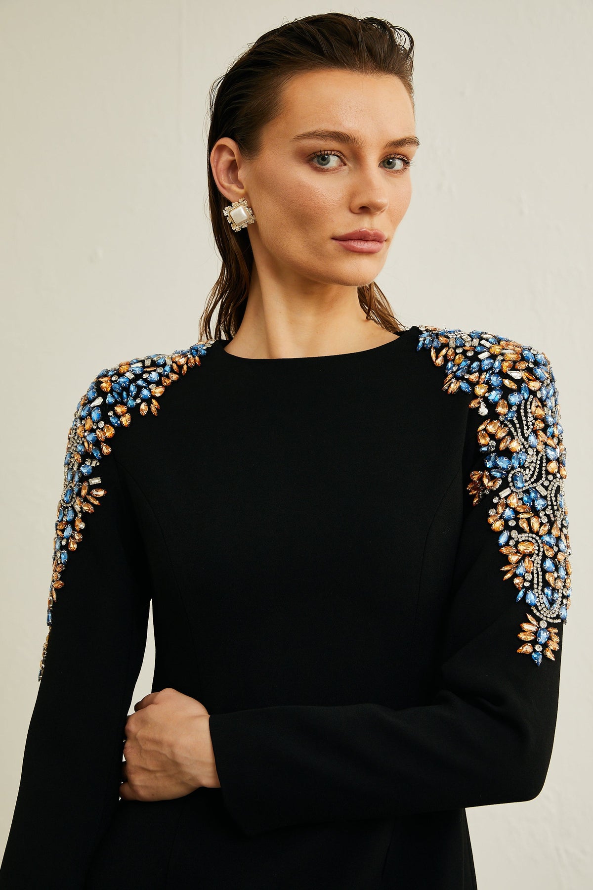 Maëlys black crystal-embellished midi dress (Final Sale)