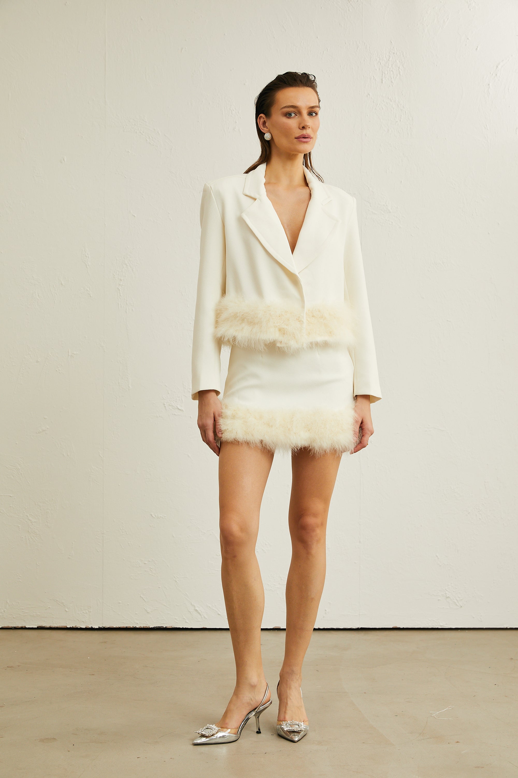 Valérie feather-hem blazer & skirt matching set (US Only)