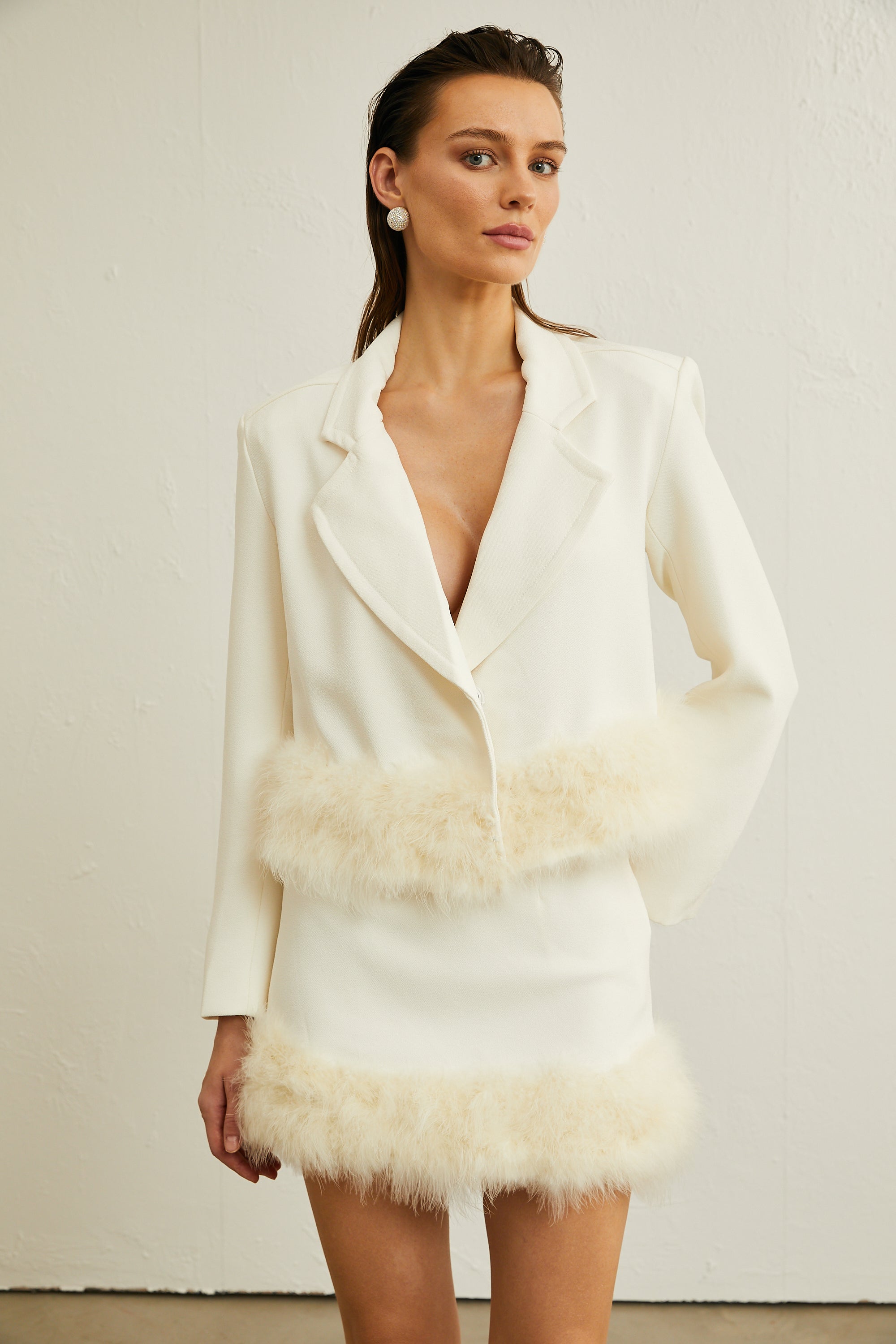 Valérie feather-hem blazer & skirt matching set (US Only)