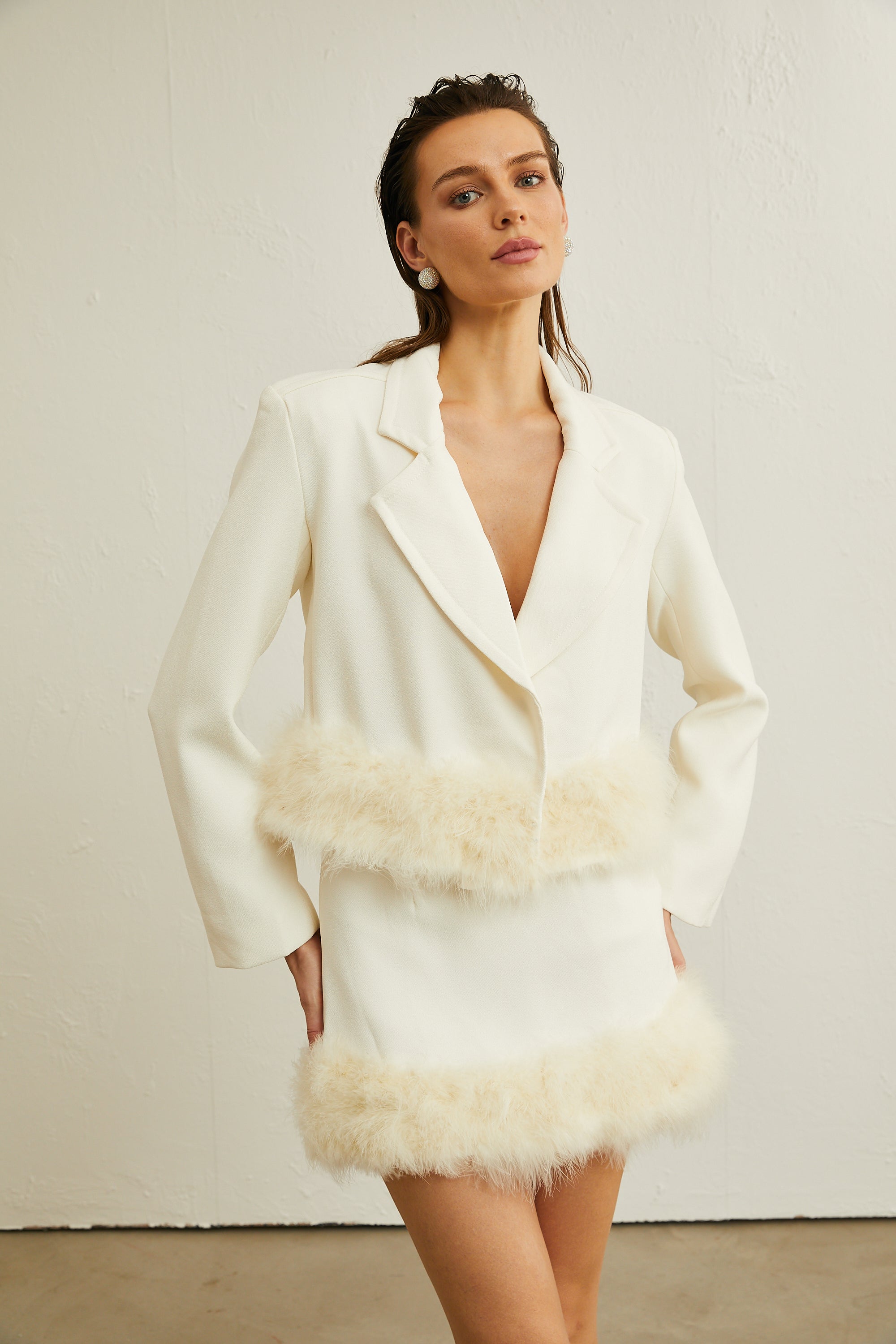 Valérie feather-hem blazer & skirt matching set (US Only)