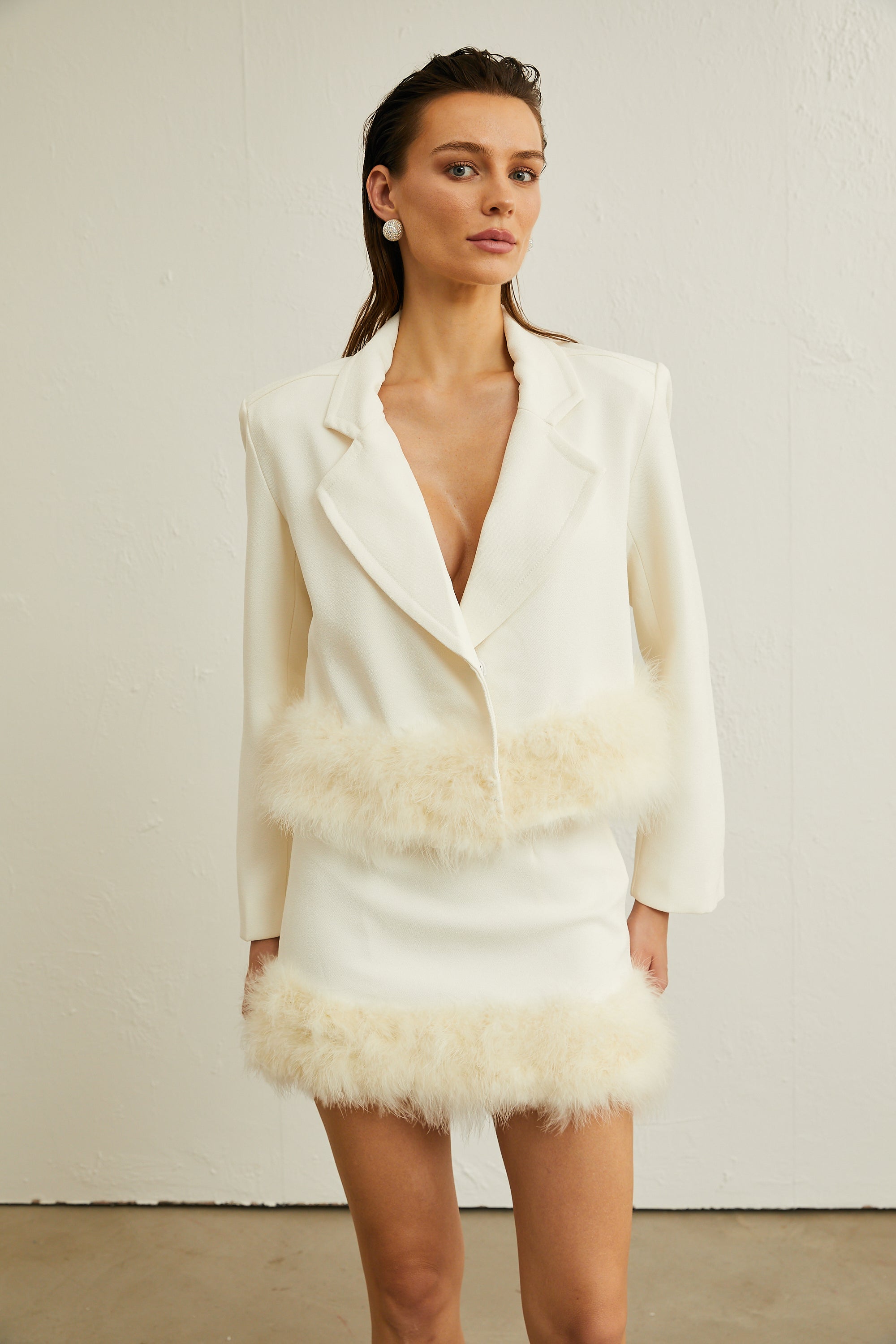 Valérie feather-hem blazer & skirt matching set (US Only)