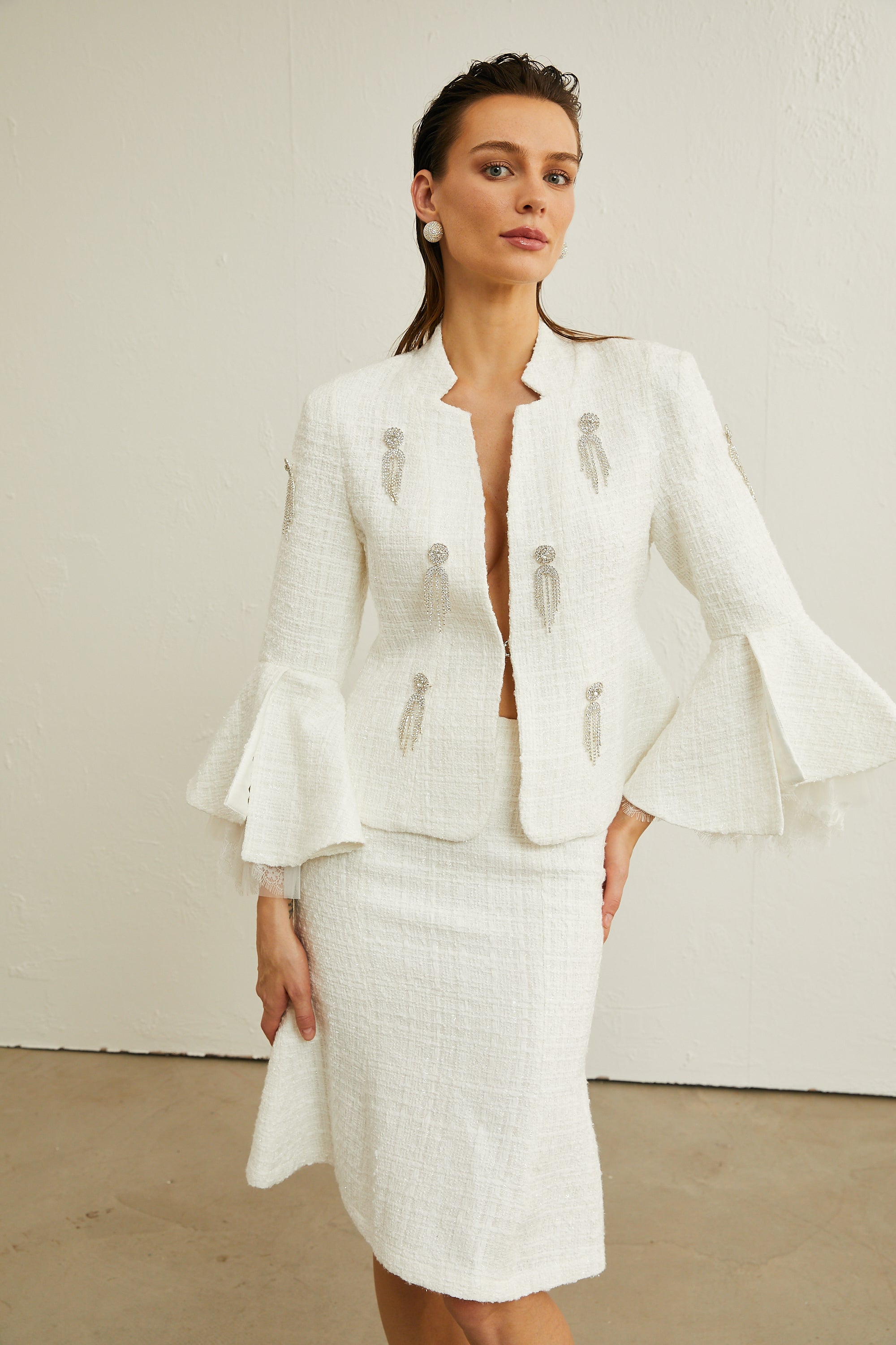 Lucie flared-cuff sequined jacket & skirt matching set (Final Sale)