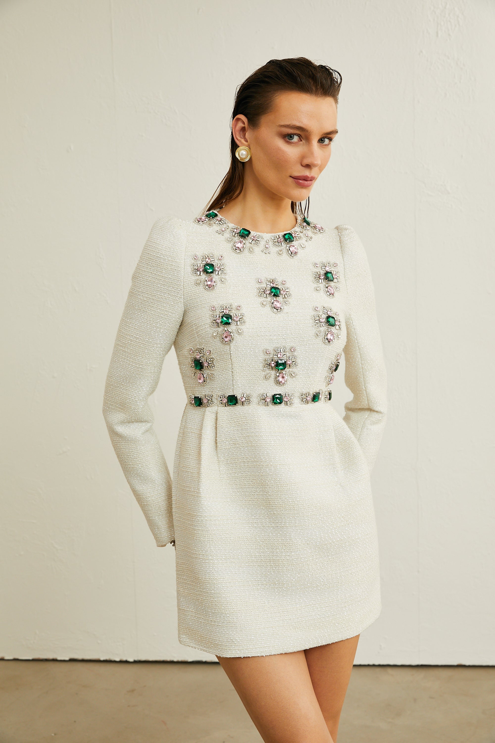 Pauline white tweed bead-embellished mini dress (Final Sale-US Only)