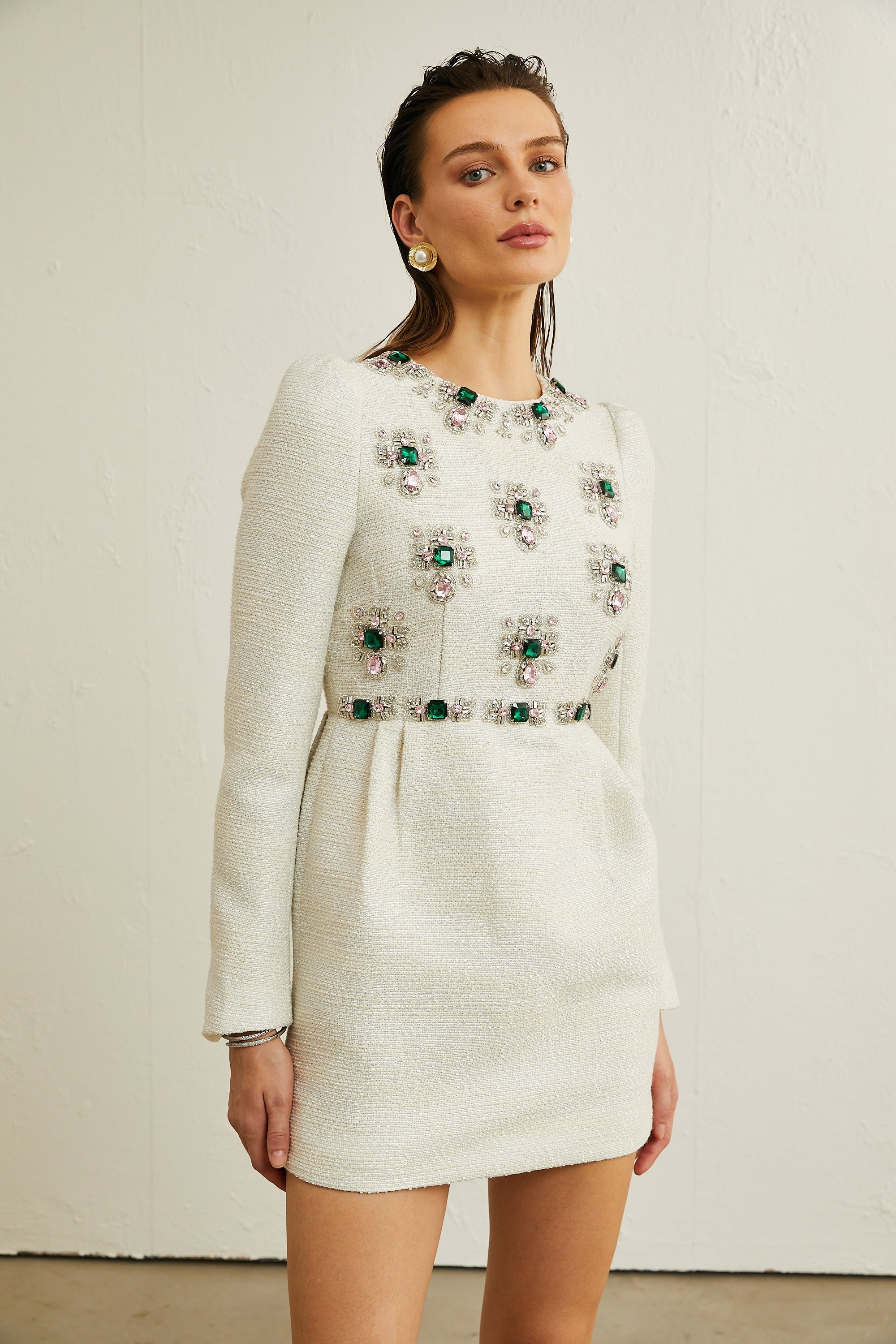Pauline white tweed bead-embellished mini dress (Final Sale-US Only)