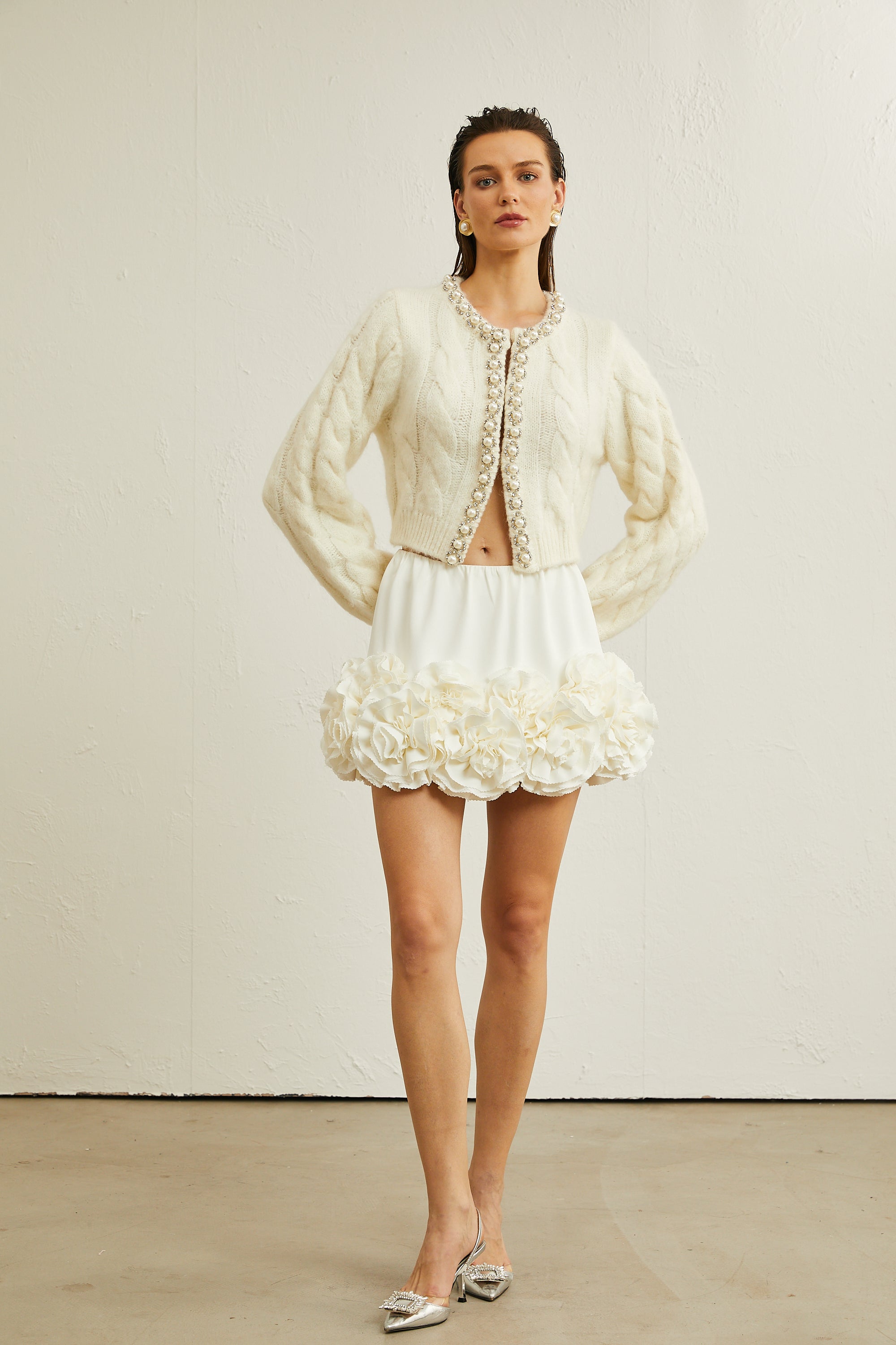 Inès faux-pearl embellished knitted jacket