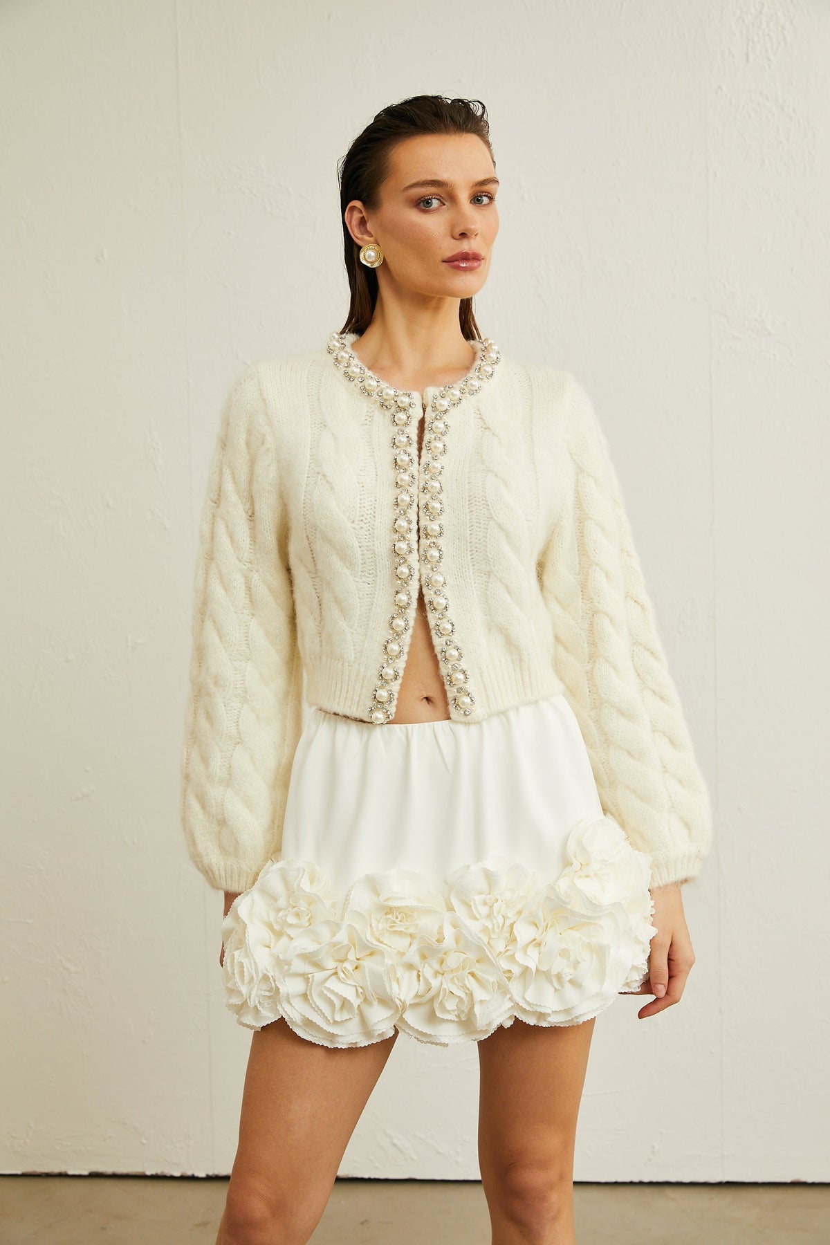 Inès faux-pearl embellished knitted jacket