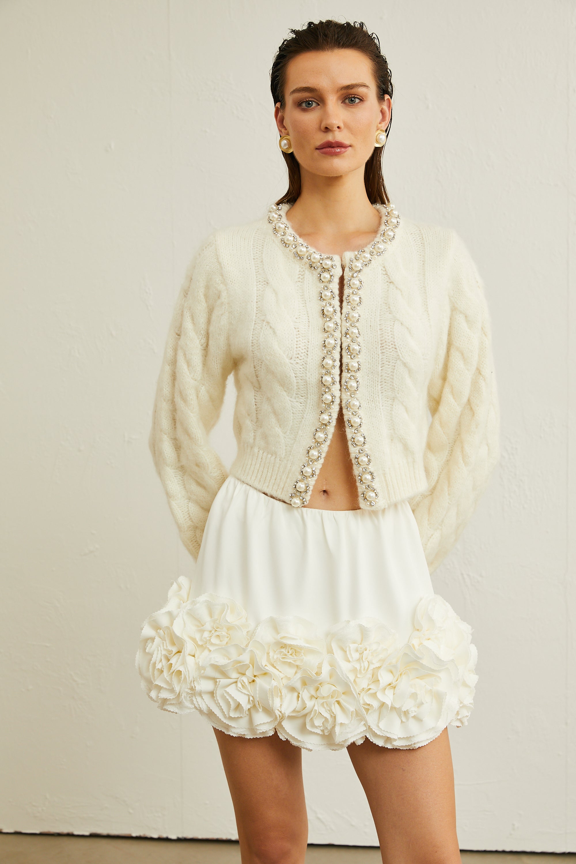 Inès faux-pearl embellished knitted jacket