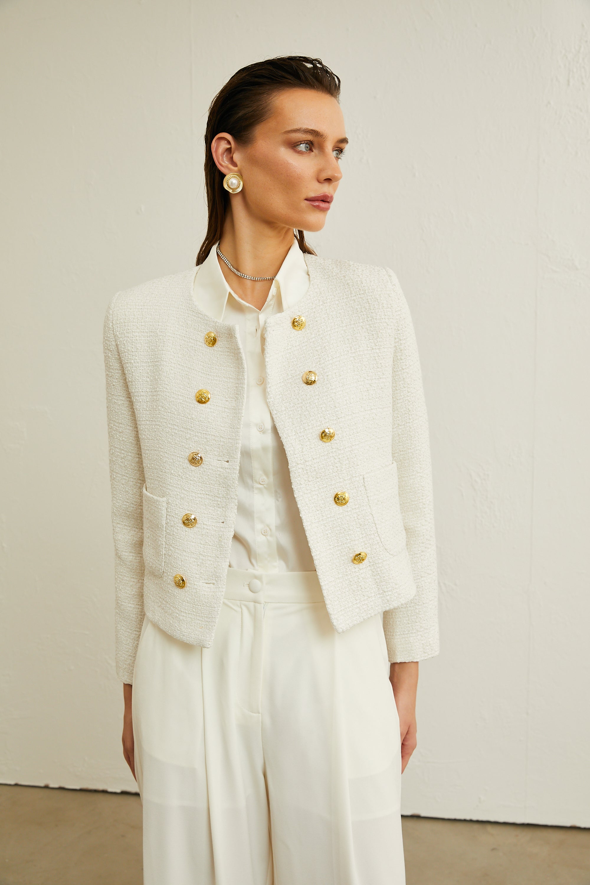 Thérèse white tweed double-breasted jacket (Final Sale)