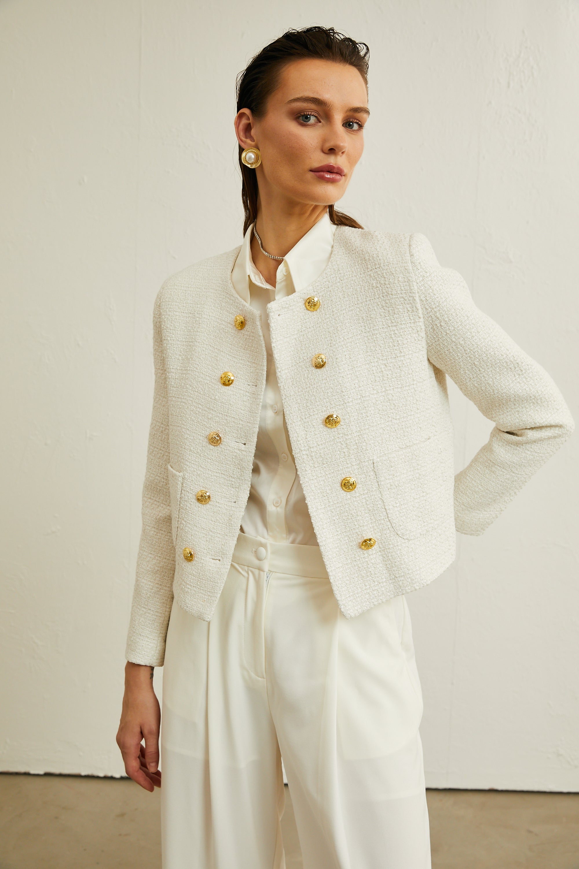 Thérèse white tweed double-breasted jacket (Final Sale)