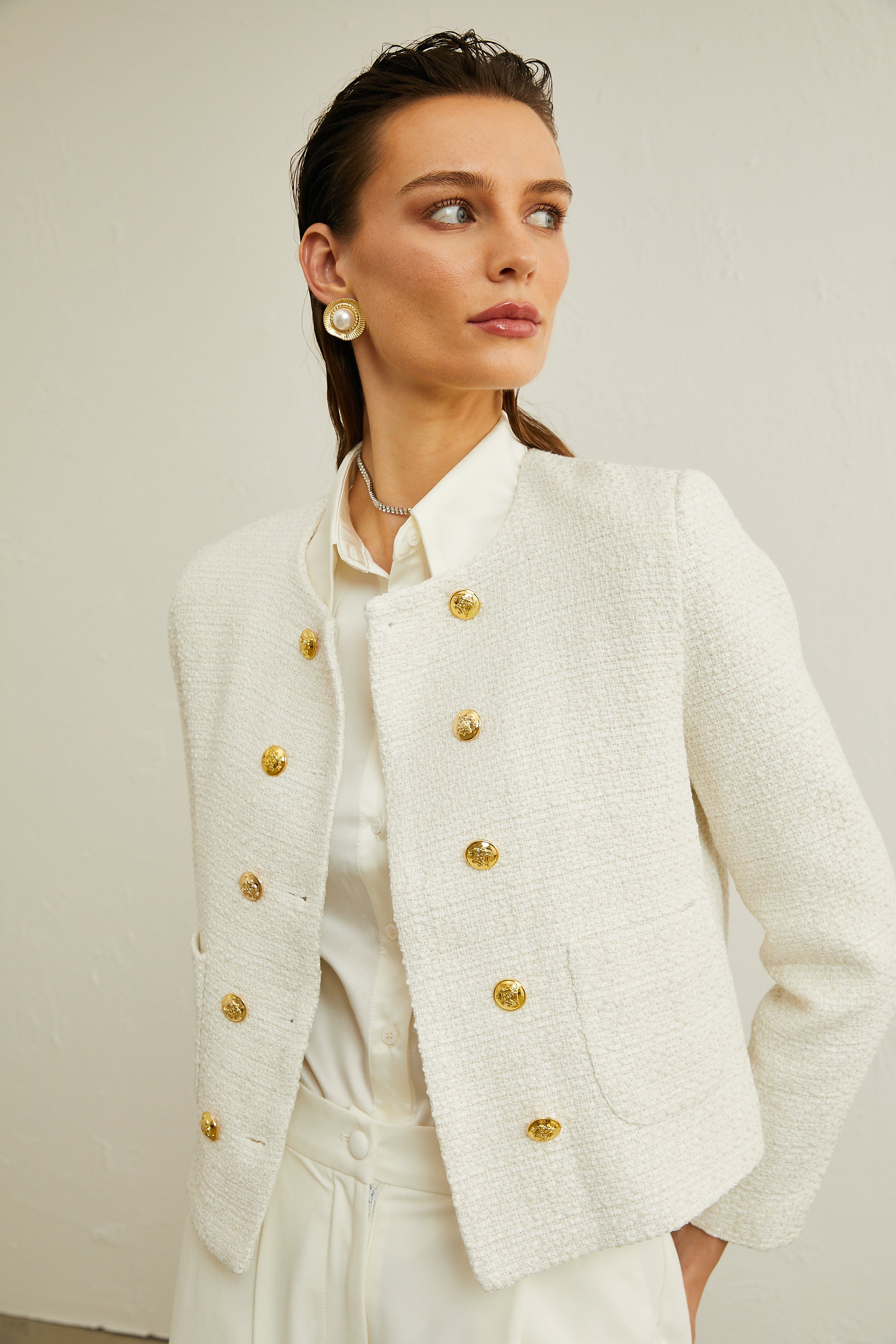 Thérèse white tweed double-breasted jacket (Final Sale)