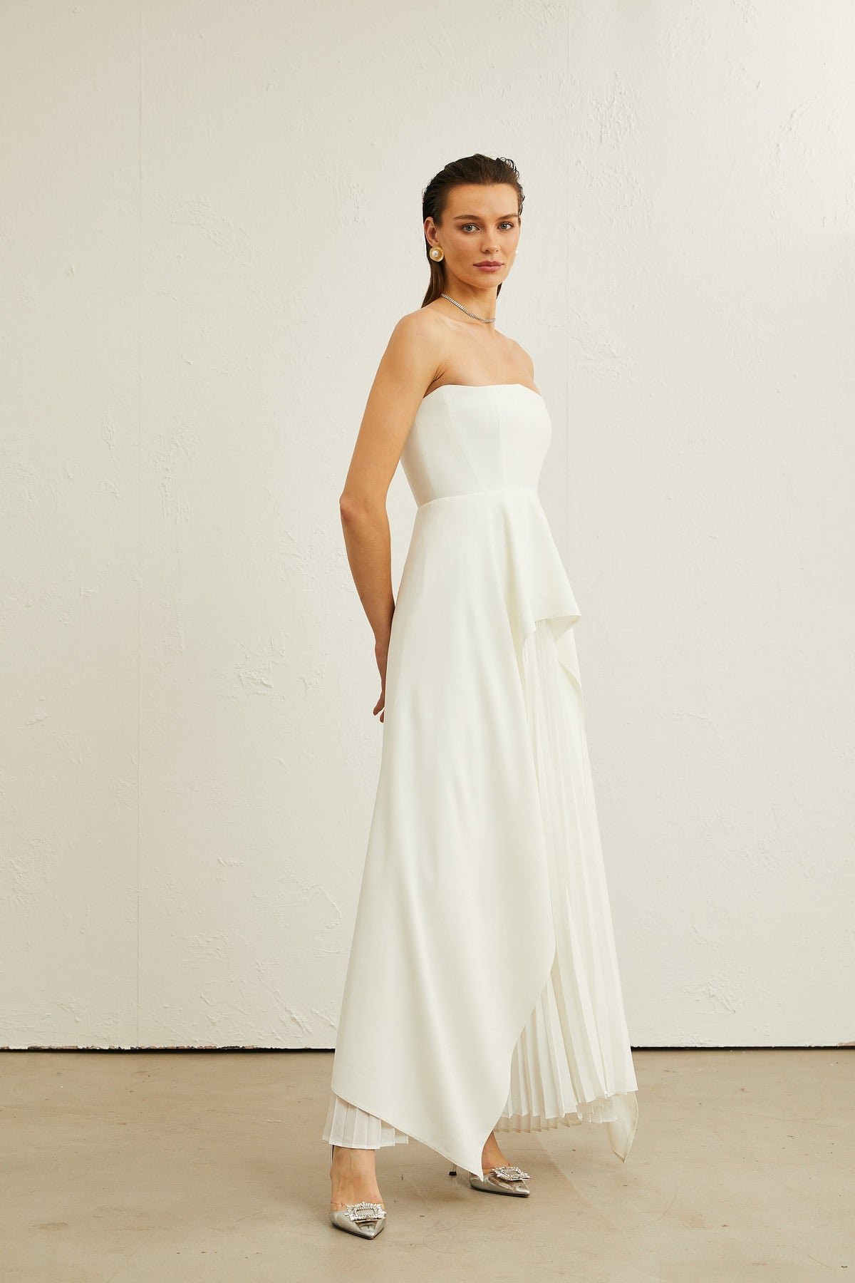 Vanessa white pleated off-shoulder maxi dress - White