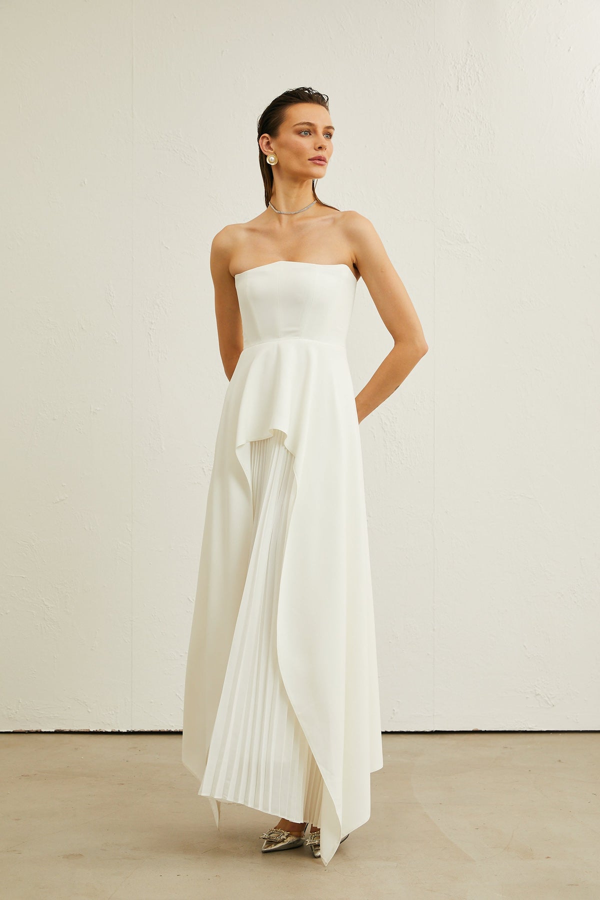 Vanessa white pleated off-shoulder maxi dress - White